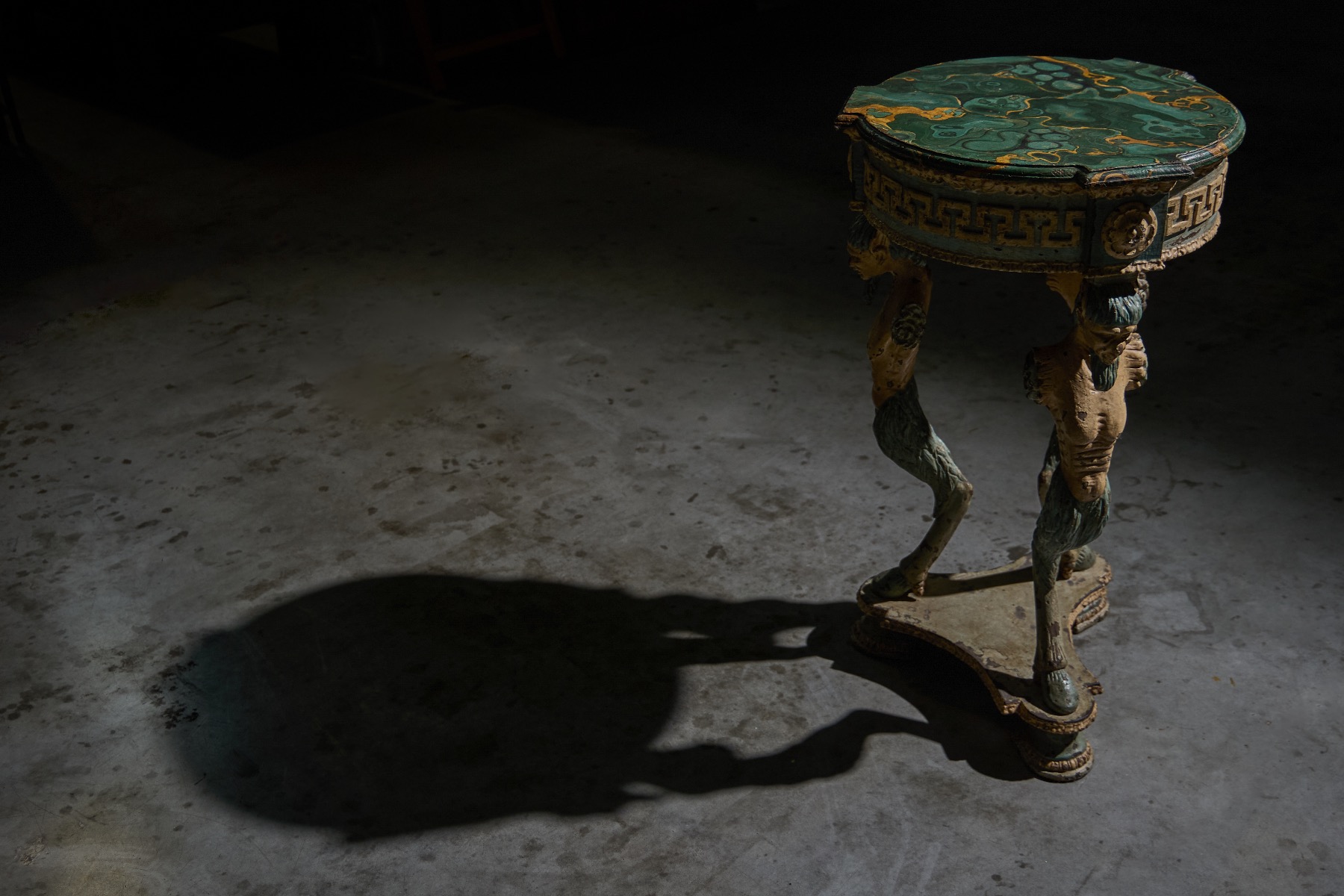 Museum level neoclassical tripod gueridon with satyr supports
