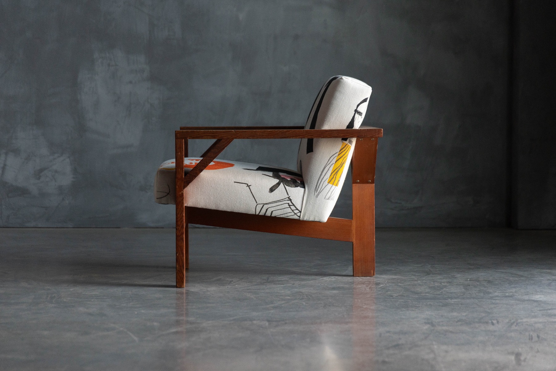 Retro Dutch modernist chair with fabric upholstery