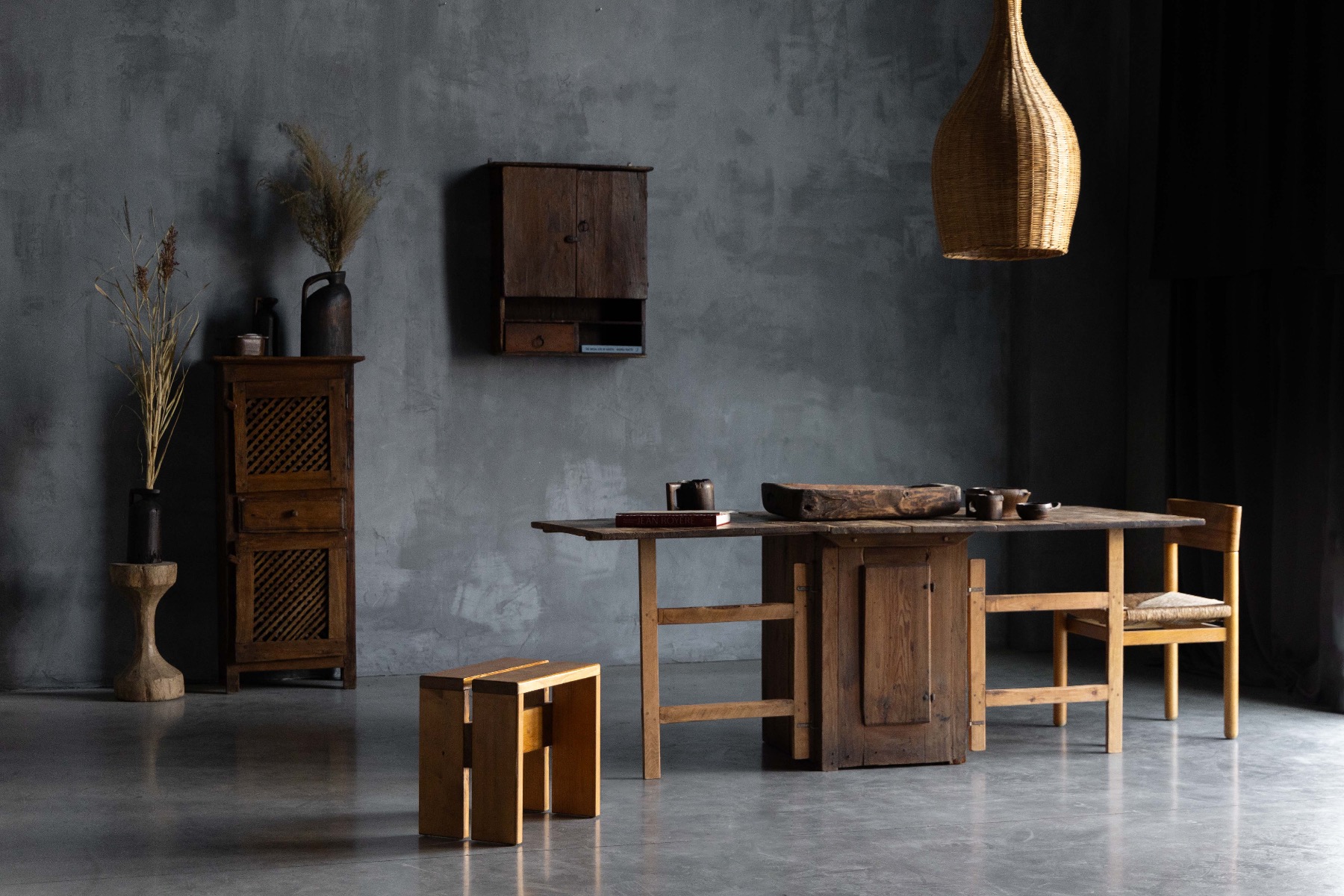 Rustic country worktable with hinged drop leaves