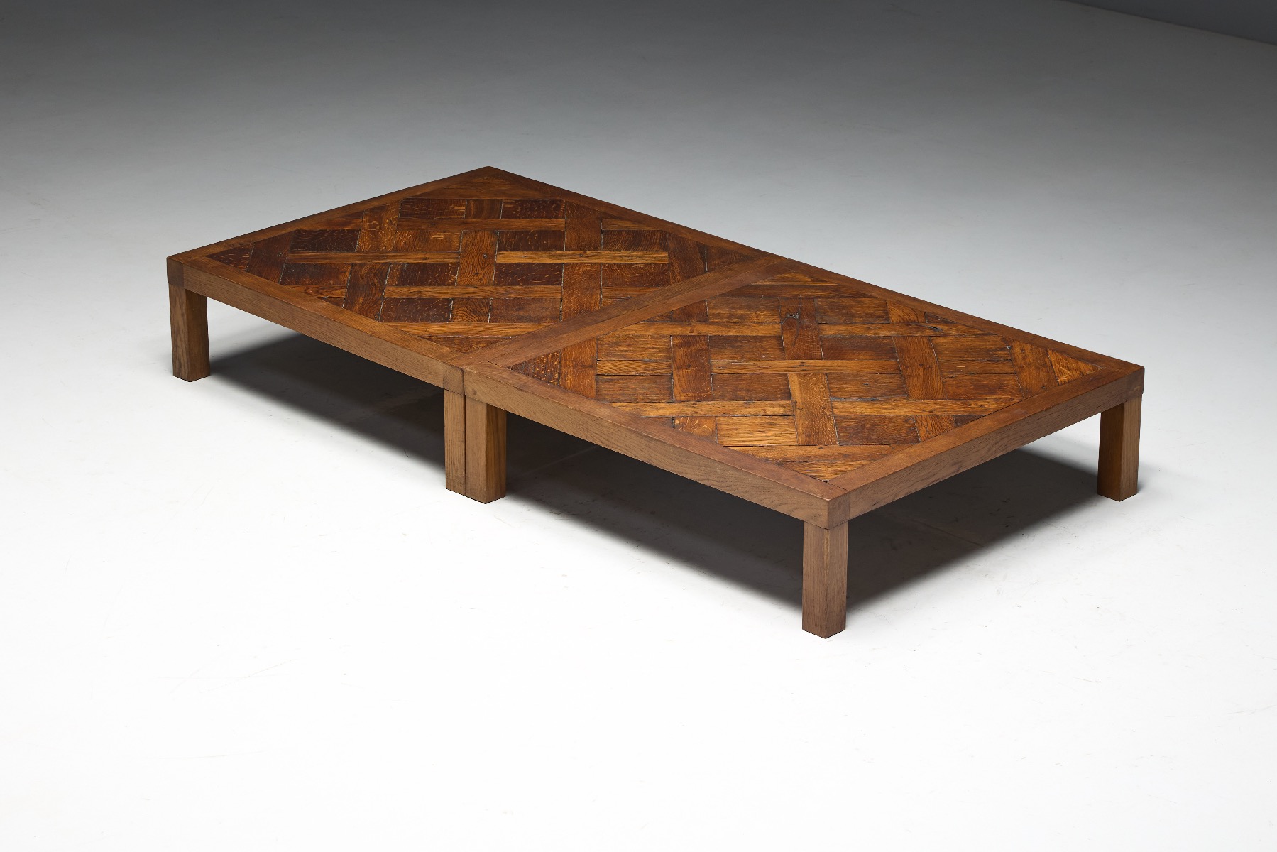 Statement brutalist coffee table with parquet detailing