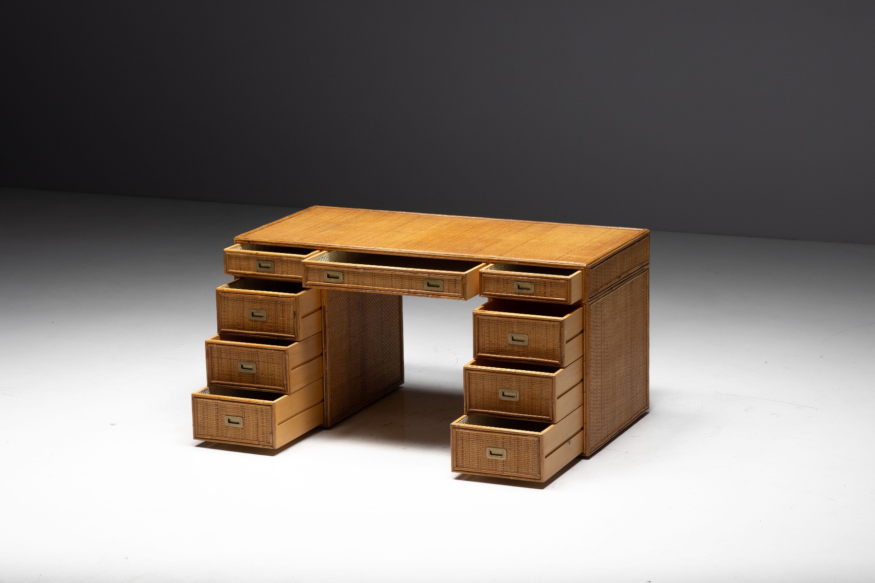 Timeless bamboo desk reflecting 1970s Italian design