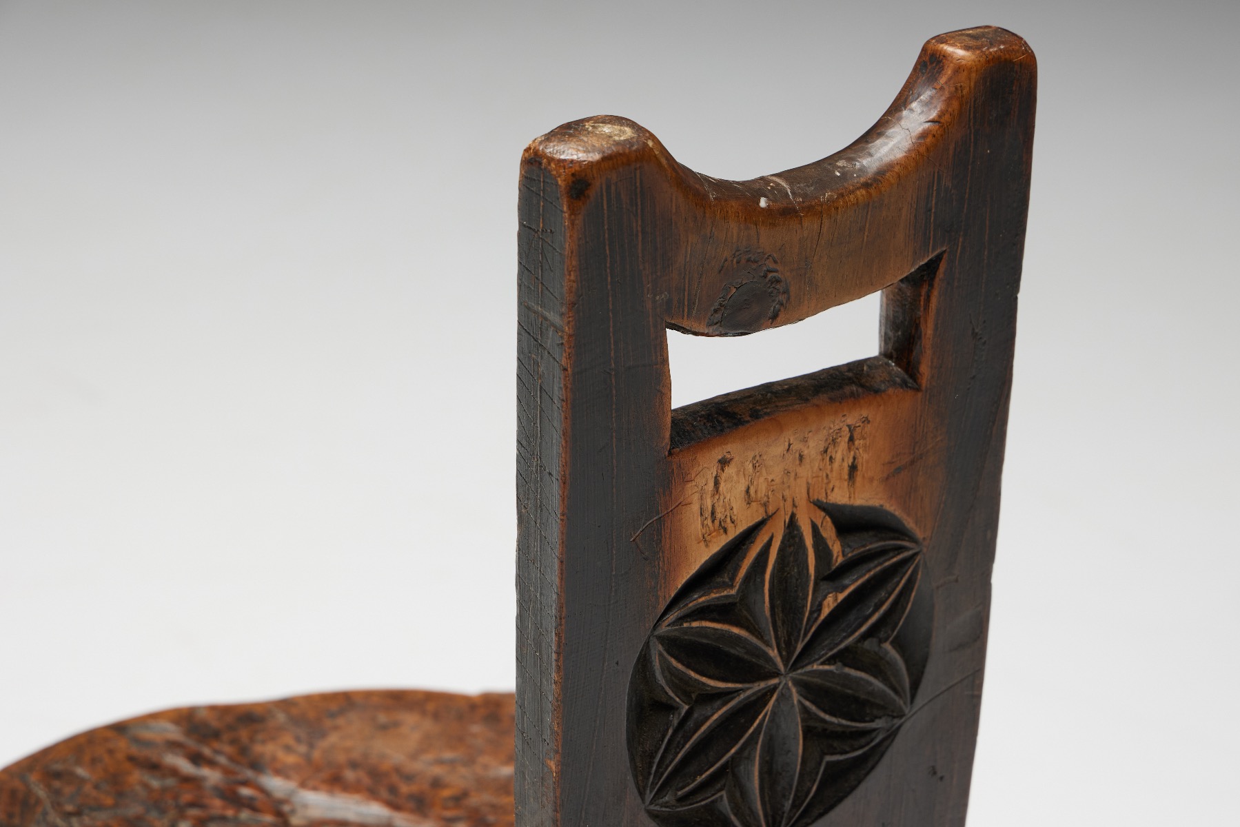 Authentic alpine tripod chairs in antique wood