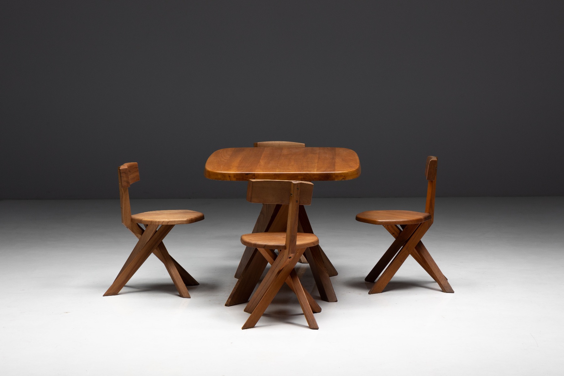 Authentic 1970s dining table designed by Pierre Chapo