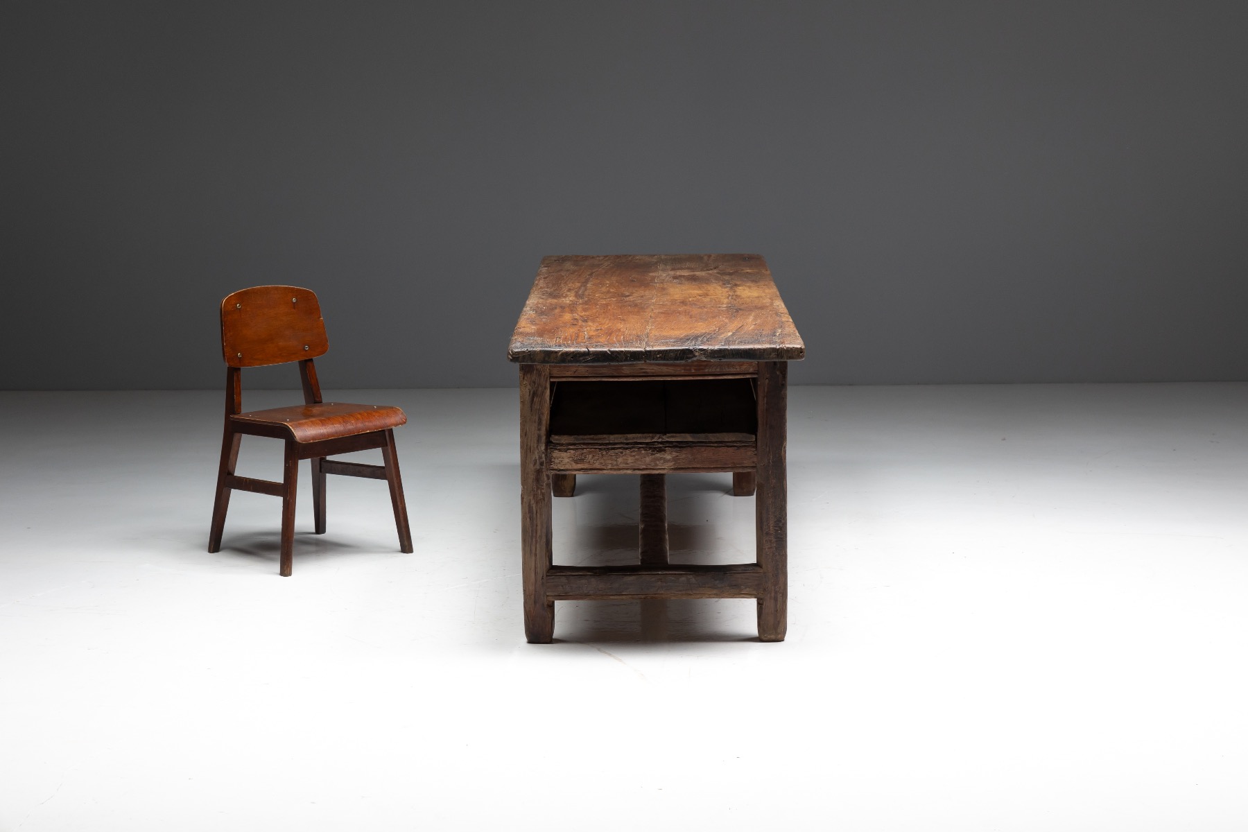Authentic wabi sabi farmhouse worktable with rural character