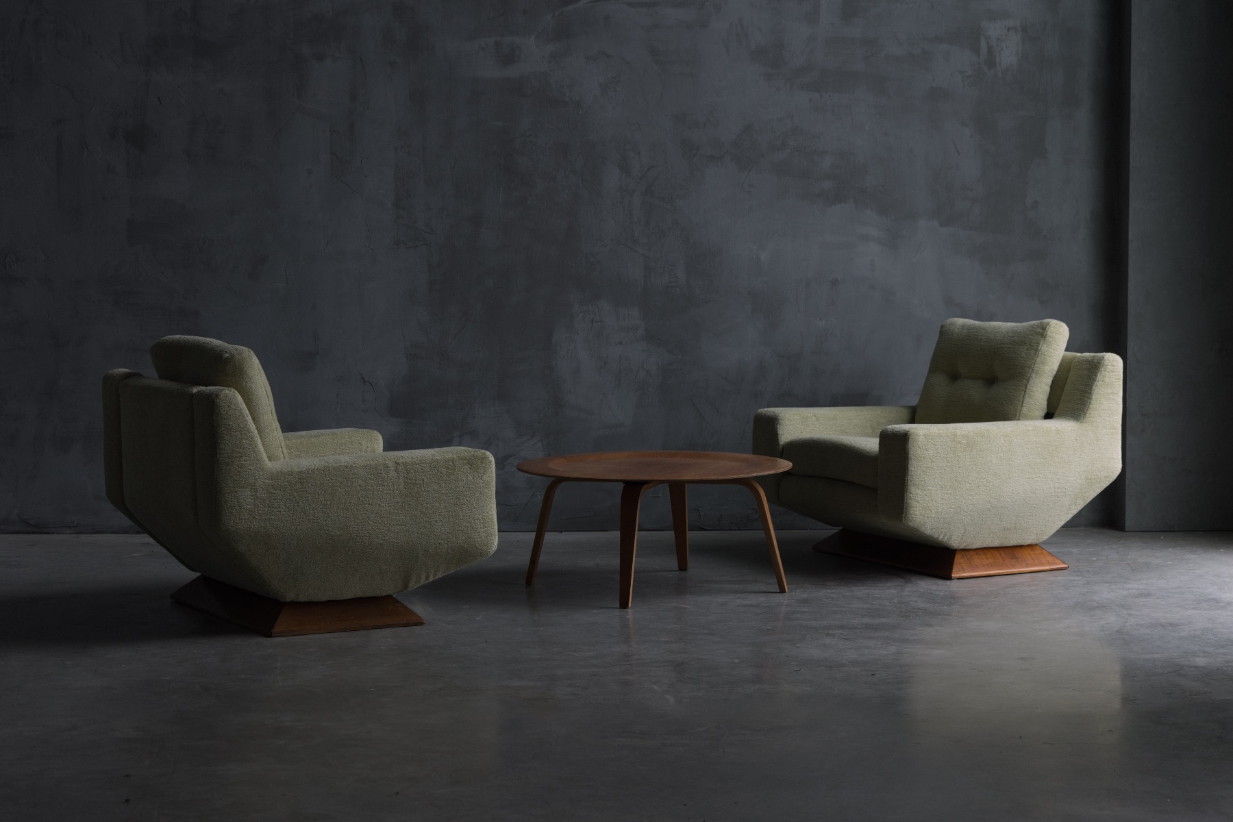 Classic mid century club chairs in chenille