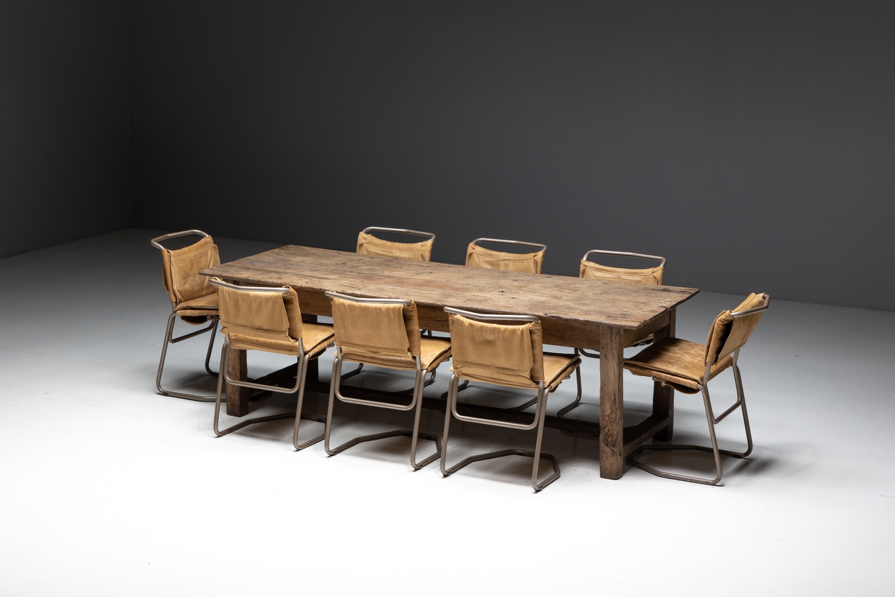 Early rural farmhouse dining table with honest construction