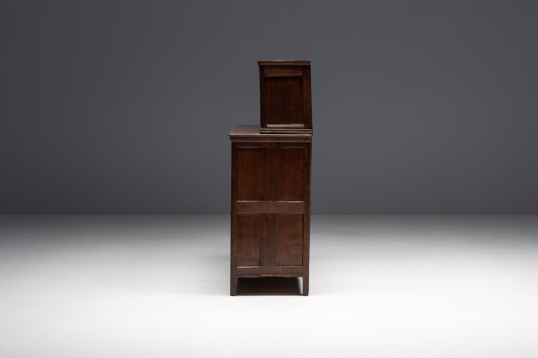 Gallery level antique oak cabinet with strong presence