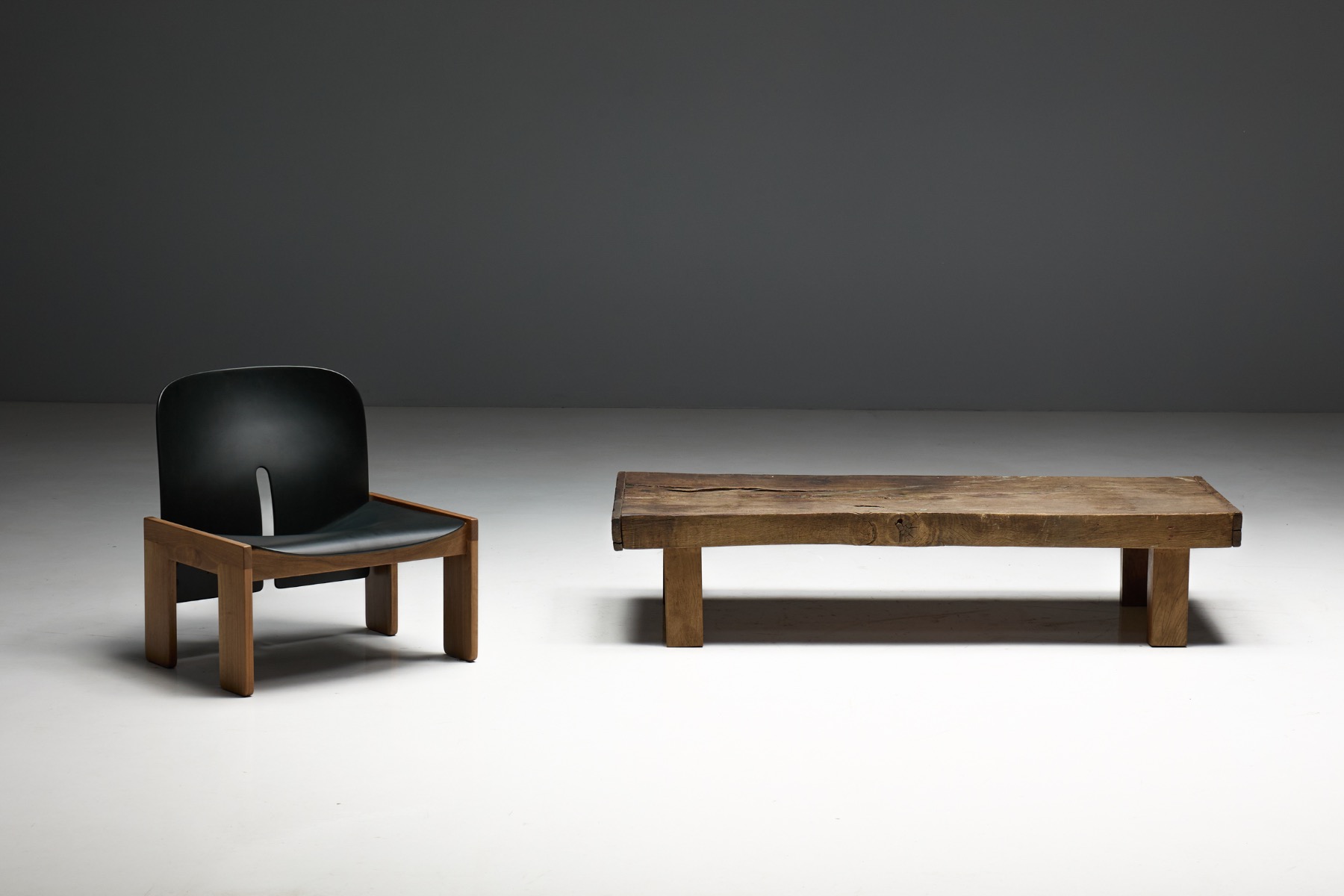 Honest wood low farmhouse coffee table with timeworn surface