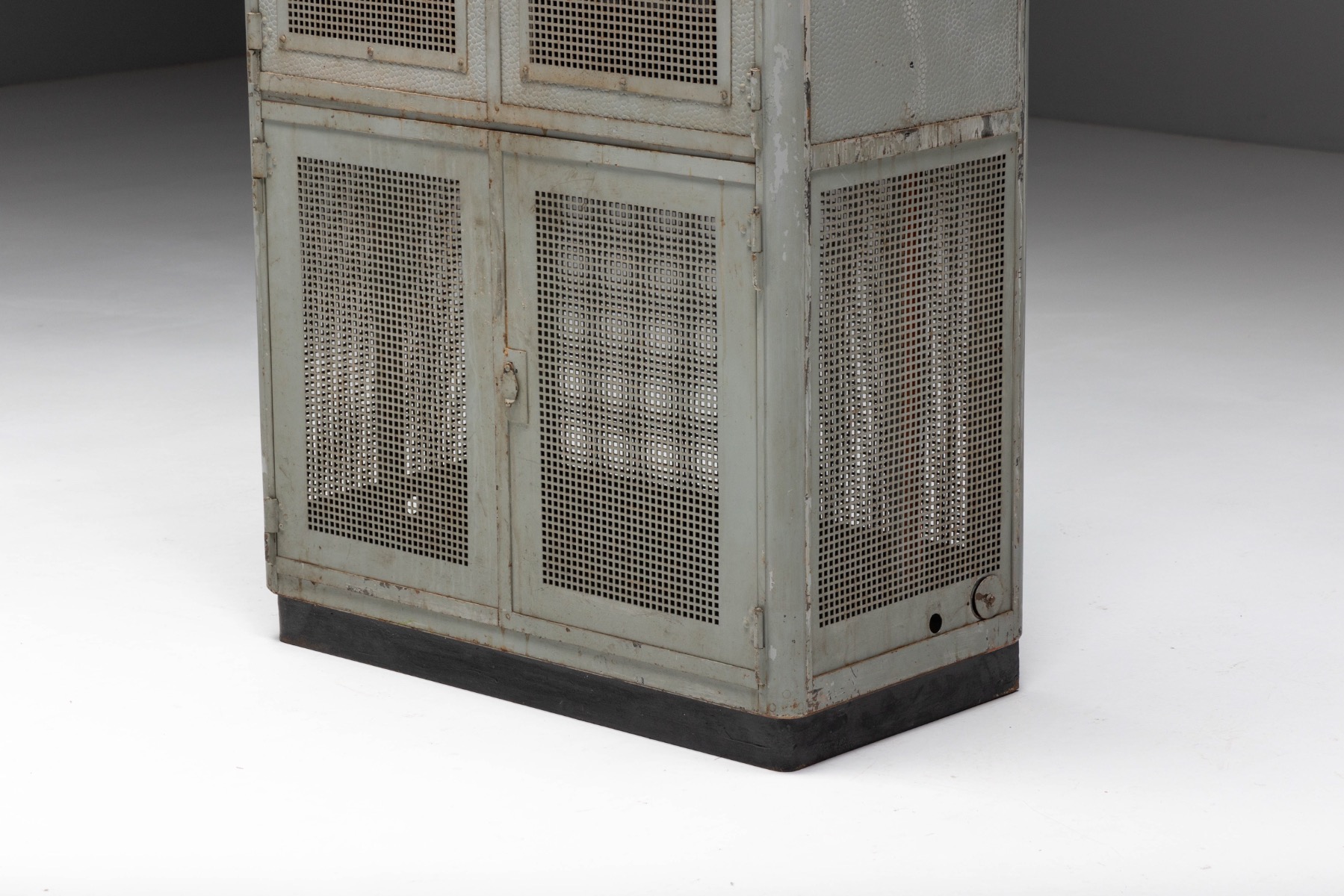 Industrial steel cabinet showing natural aged surface