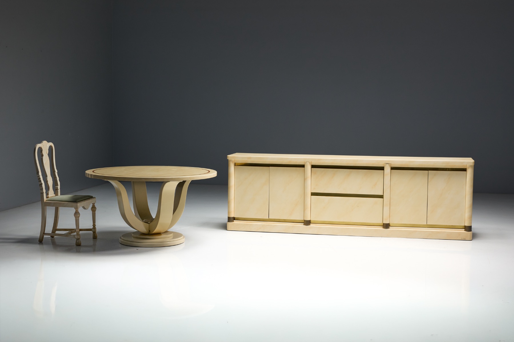 Museum level faux marble lacquered sideboard by Jean Claude Mahey