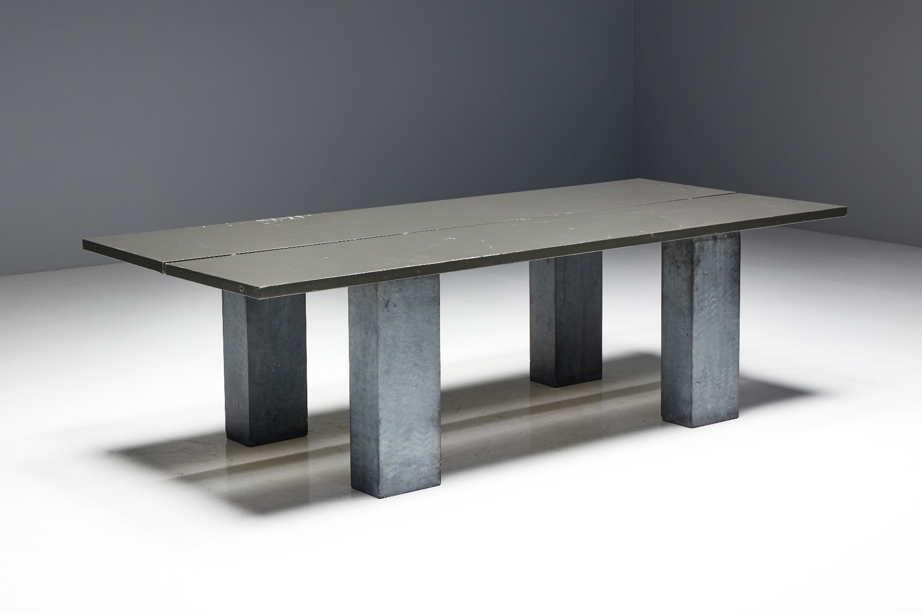 Refined brutalist stone base table 1970s