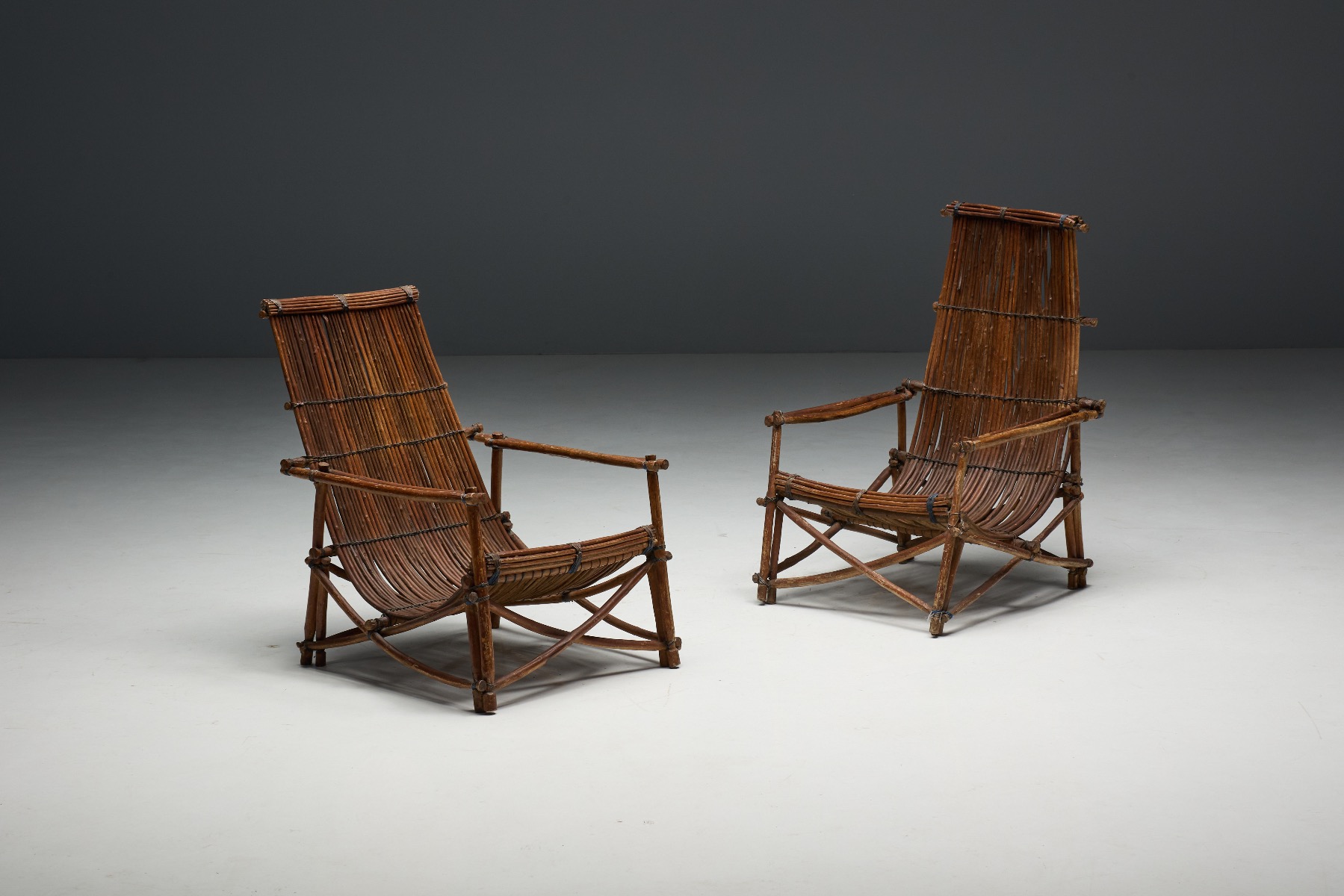 Rustic organic wicker lounge chair with relaxed design