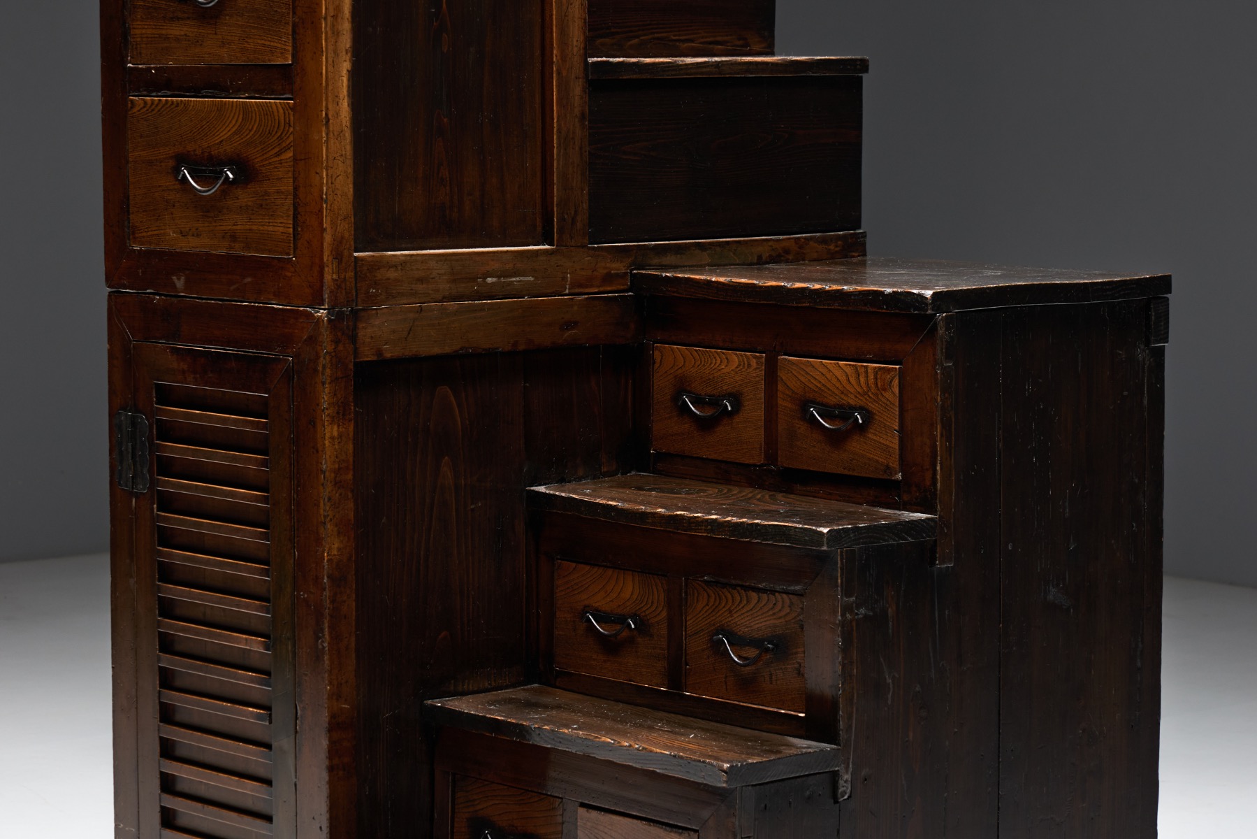 Stepped Kaidan Tansu stair chest in antique Japanese wood