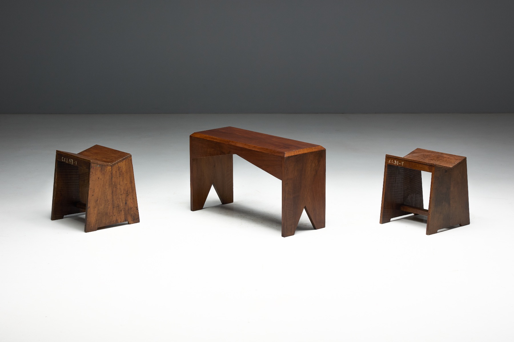 Timeless mid century walnut bench with simple form