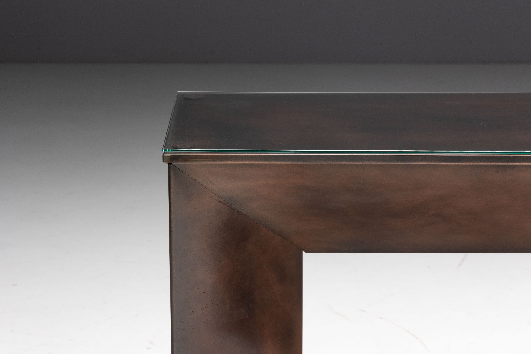 European bronze console table with modernist proportions
