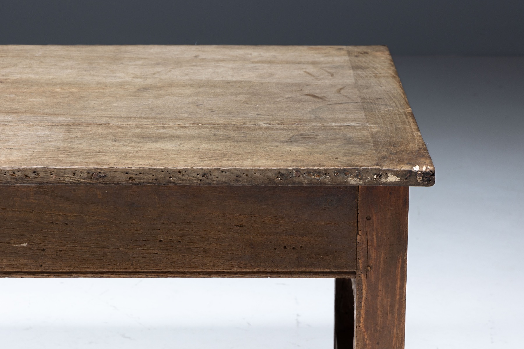 French art populaire farm table in wood with drawers