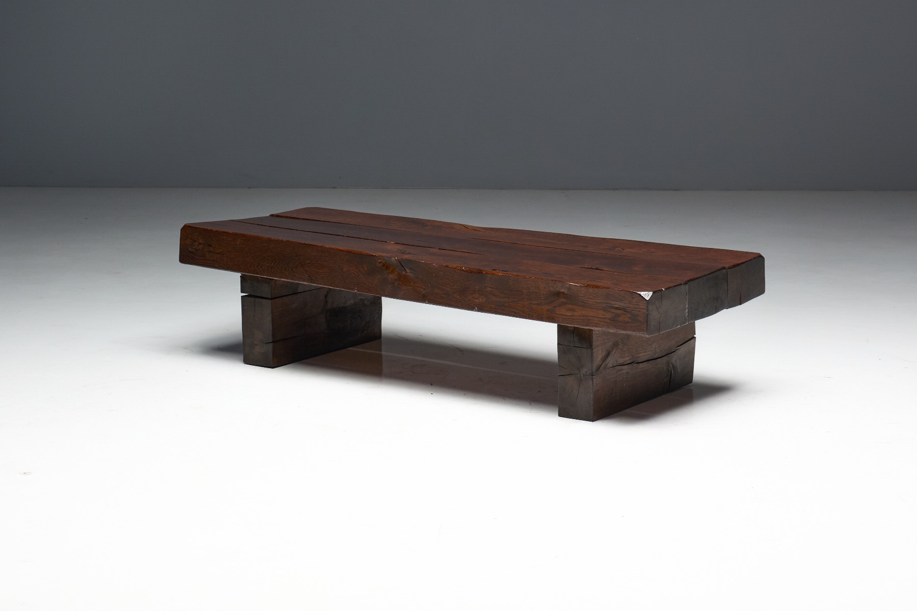 Gallery level brutalist rectangular coffee table with sculptural impact