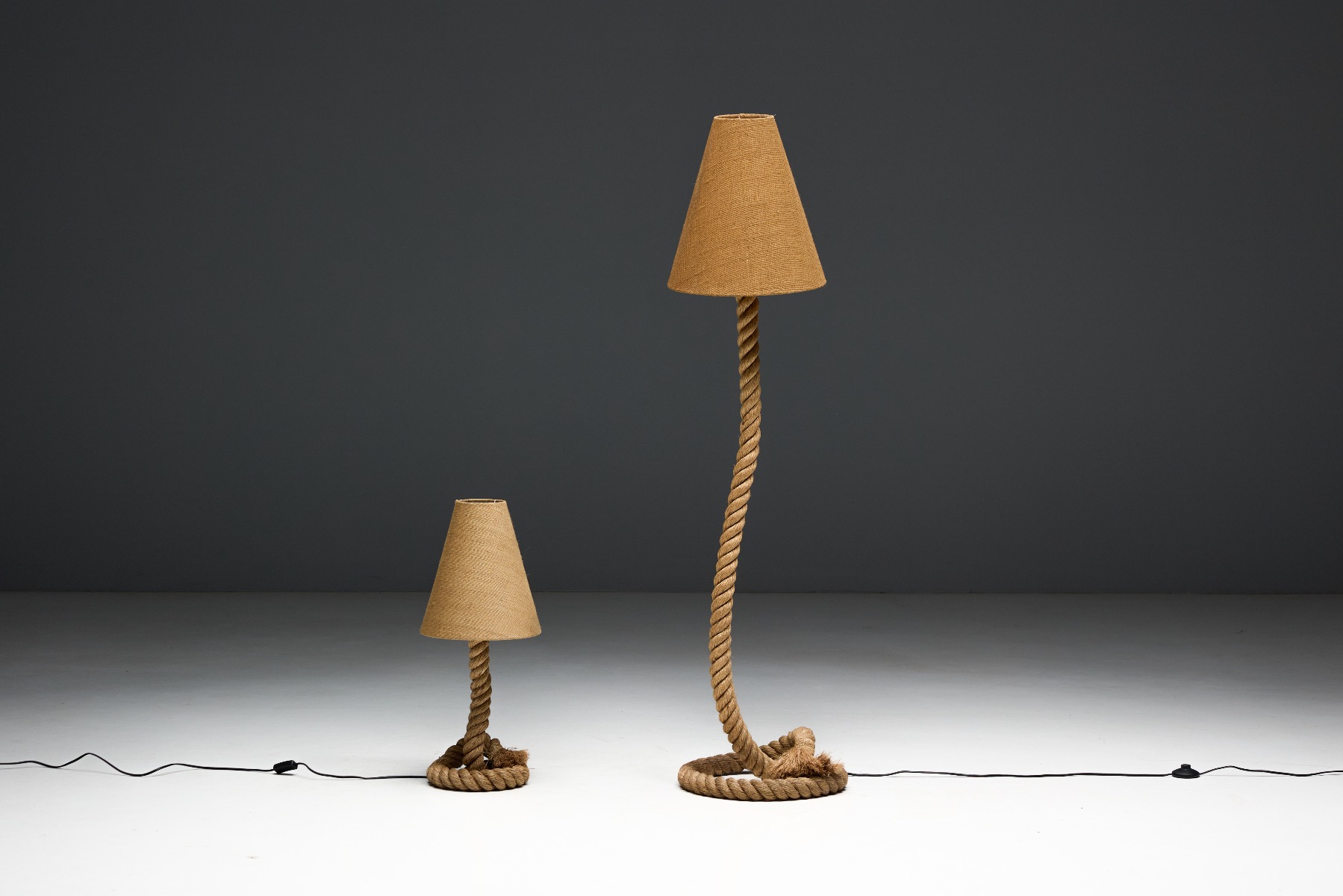 Gallery level rustic rope floor lamp with natural look