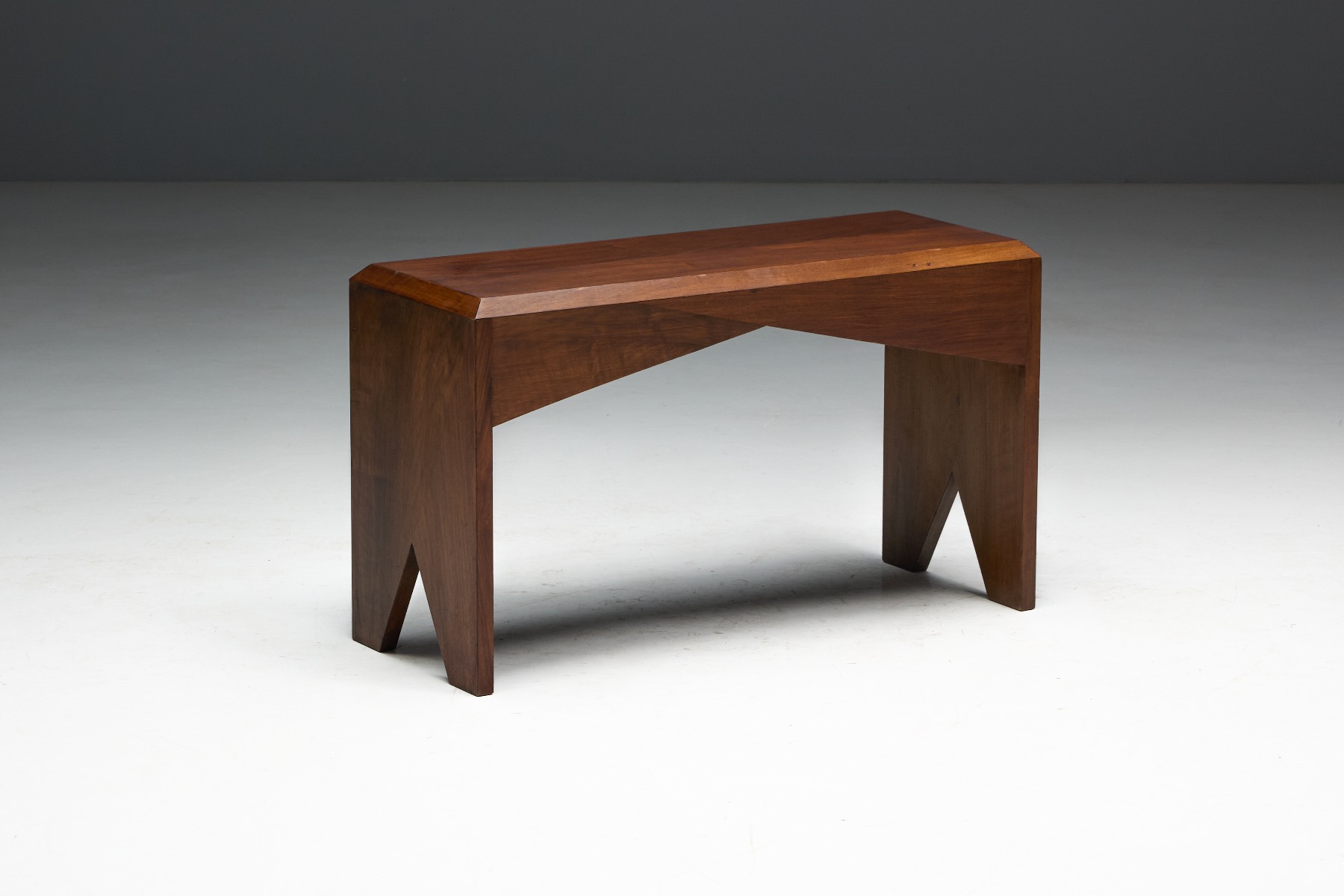 Late 20th century walnut bench with modern design