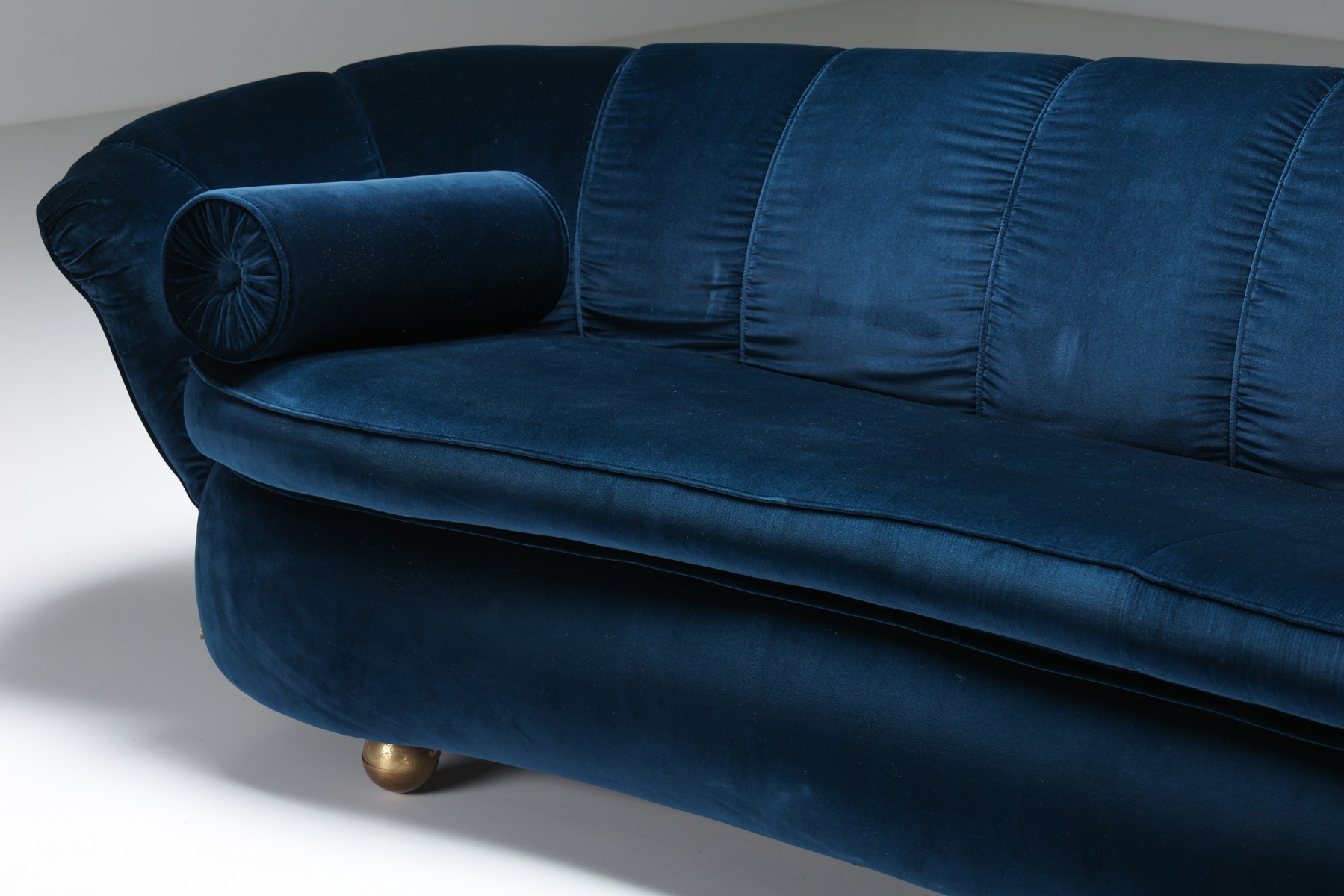 Late mid century curved velvet sofa with glamorous appeal