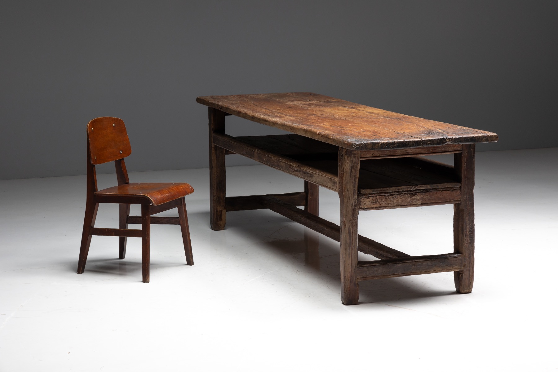 Rural 19th century farmhouse worktable with honest construction