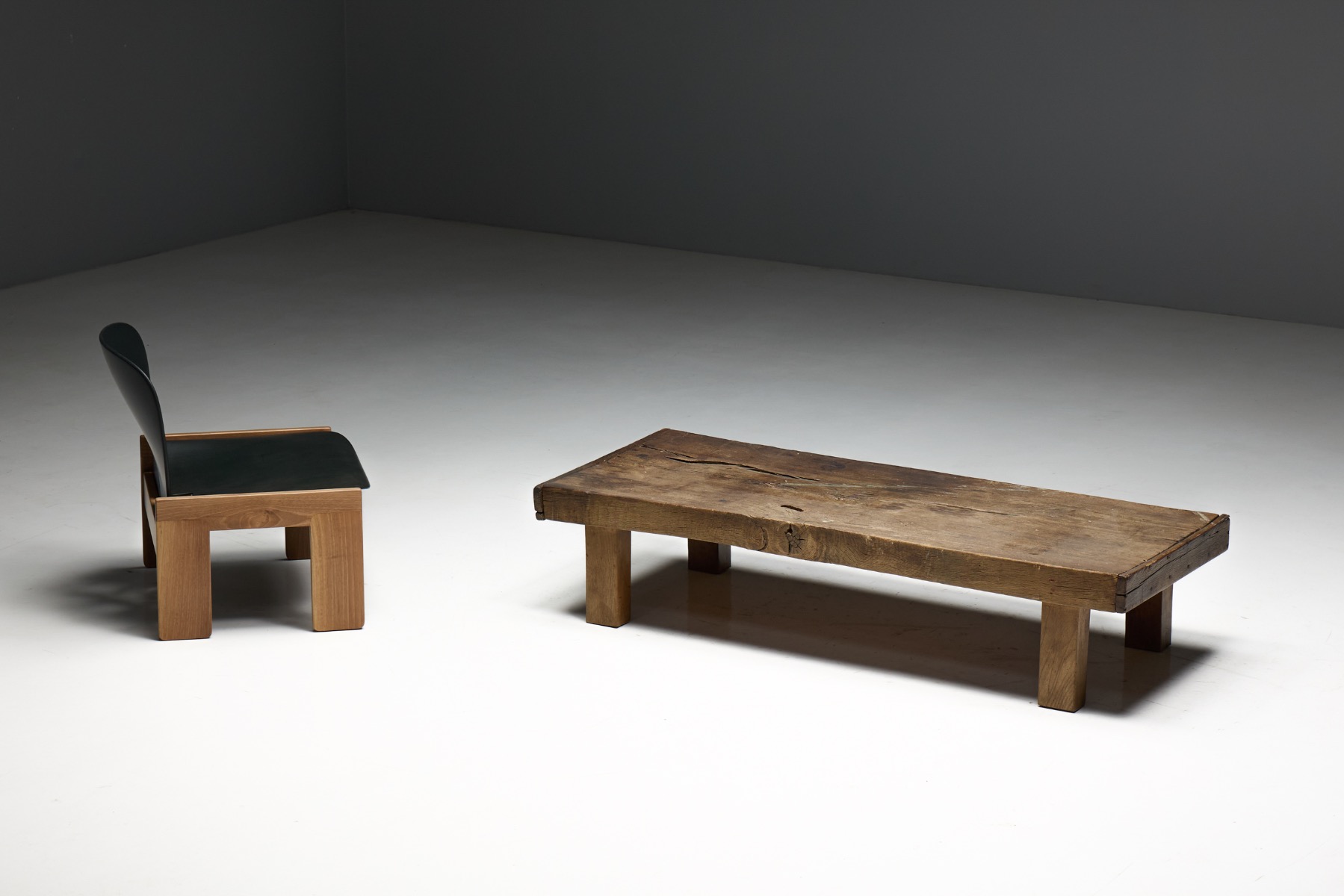 Rustic country low farmhouse coffee table from the 19th century