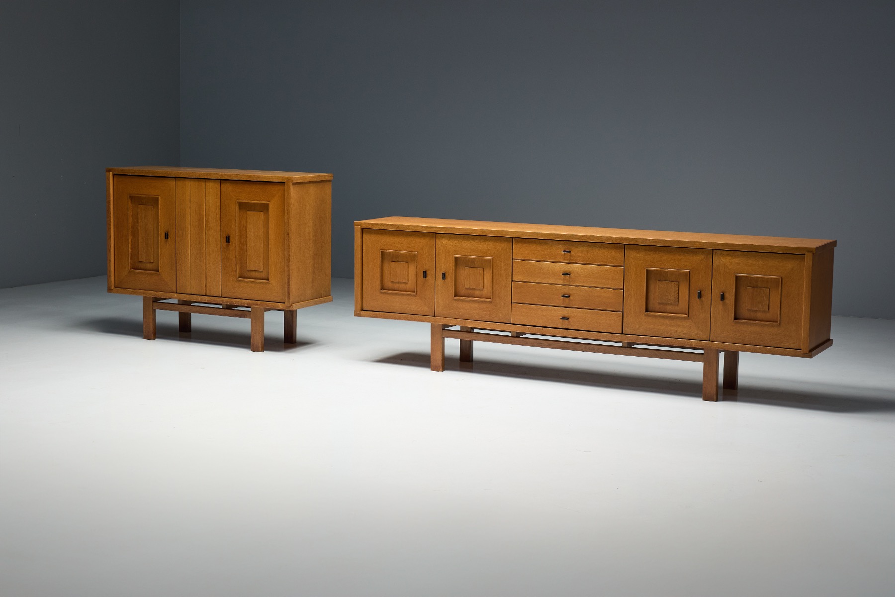 Timeless mid century brutalist oak cabinet
