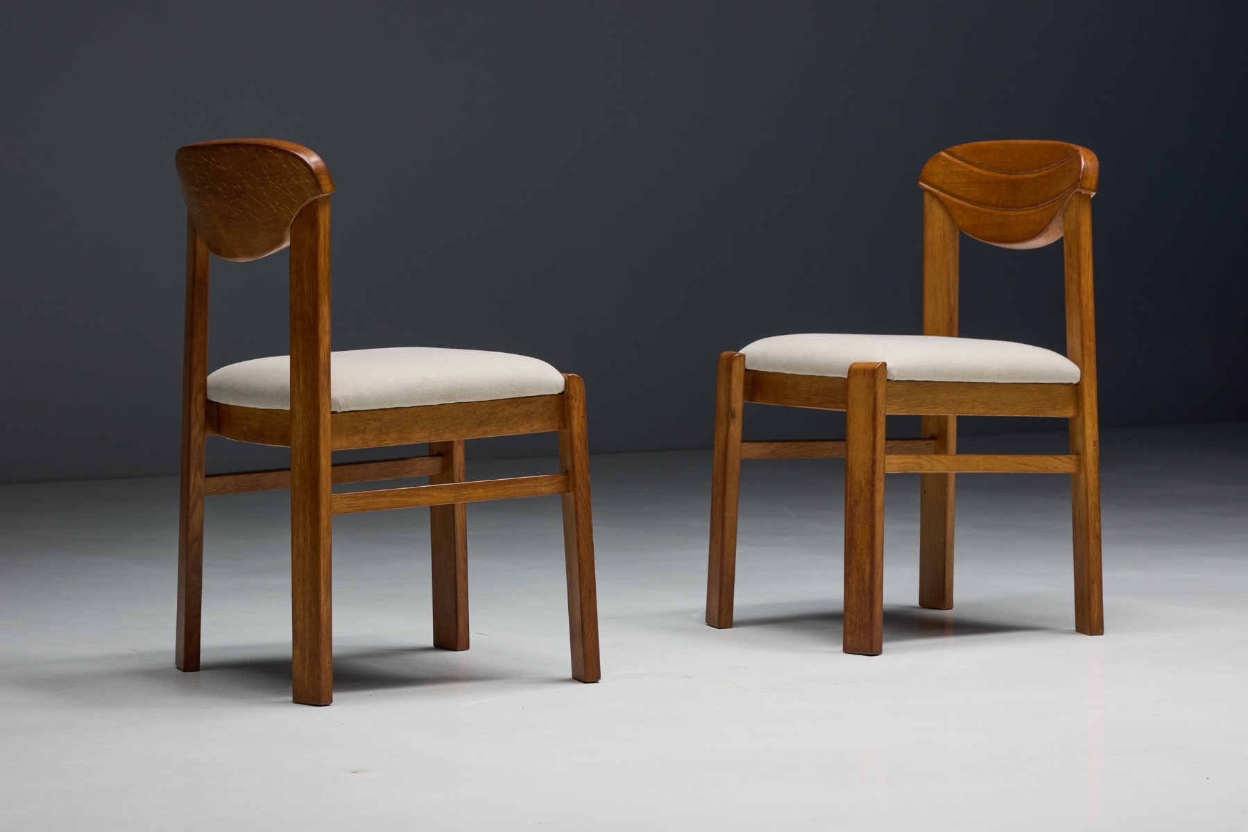 Midcentury brutalist aesthetic wood chairs