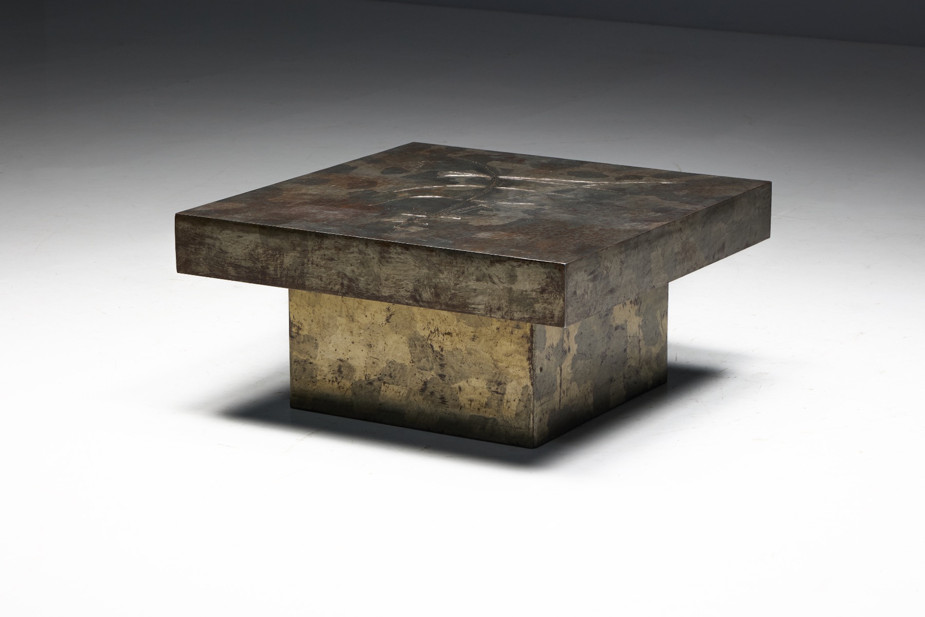Museum level brutalist steel coffee table