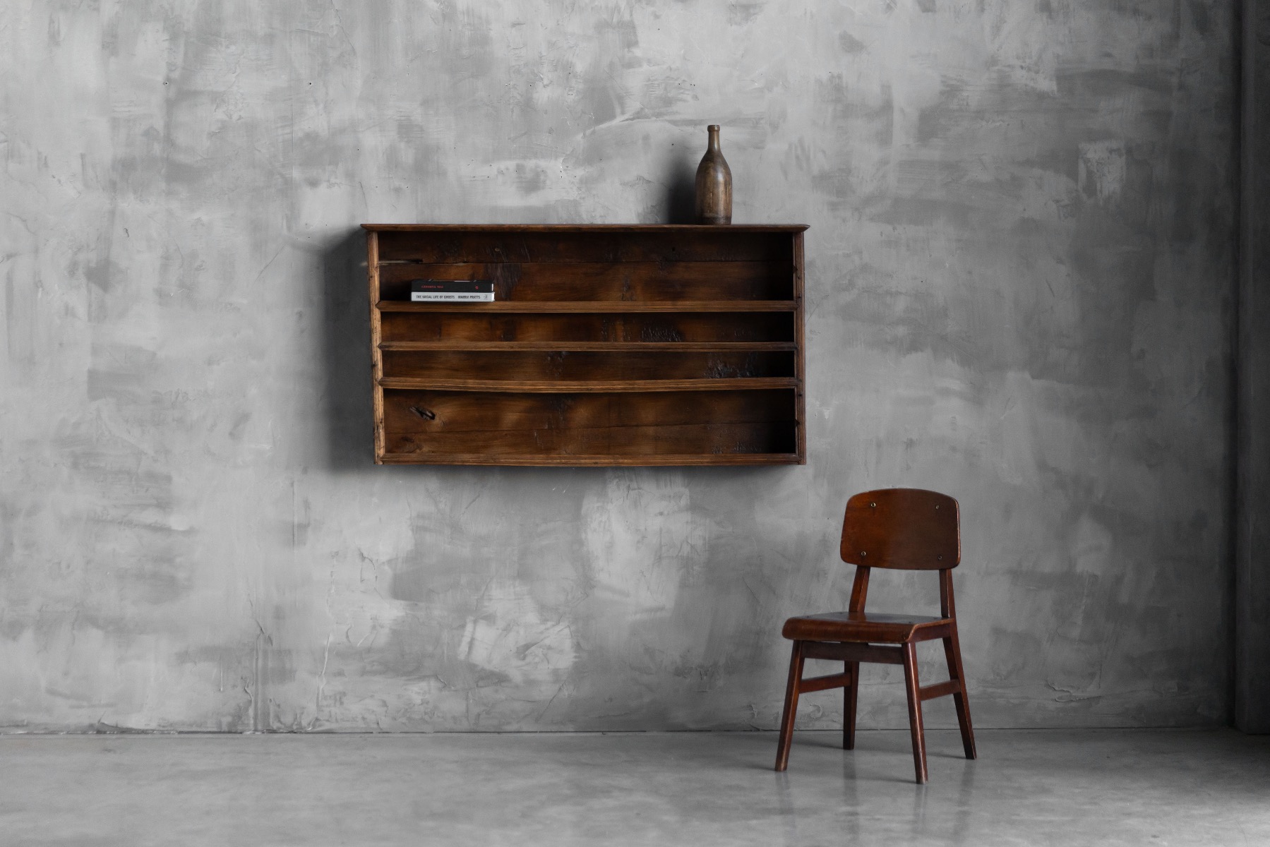 19th century French wooden wall shelf with simple vernacular construction