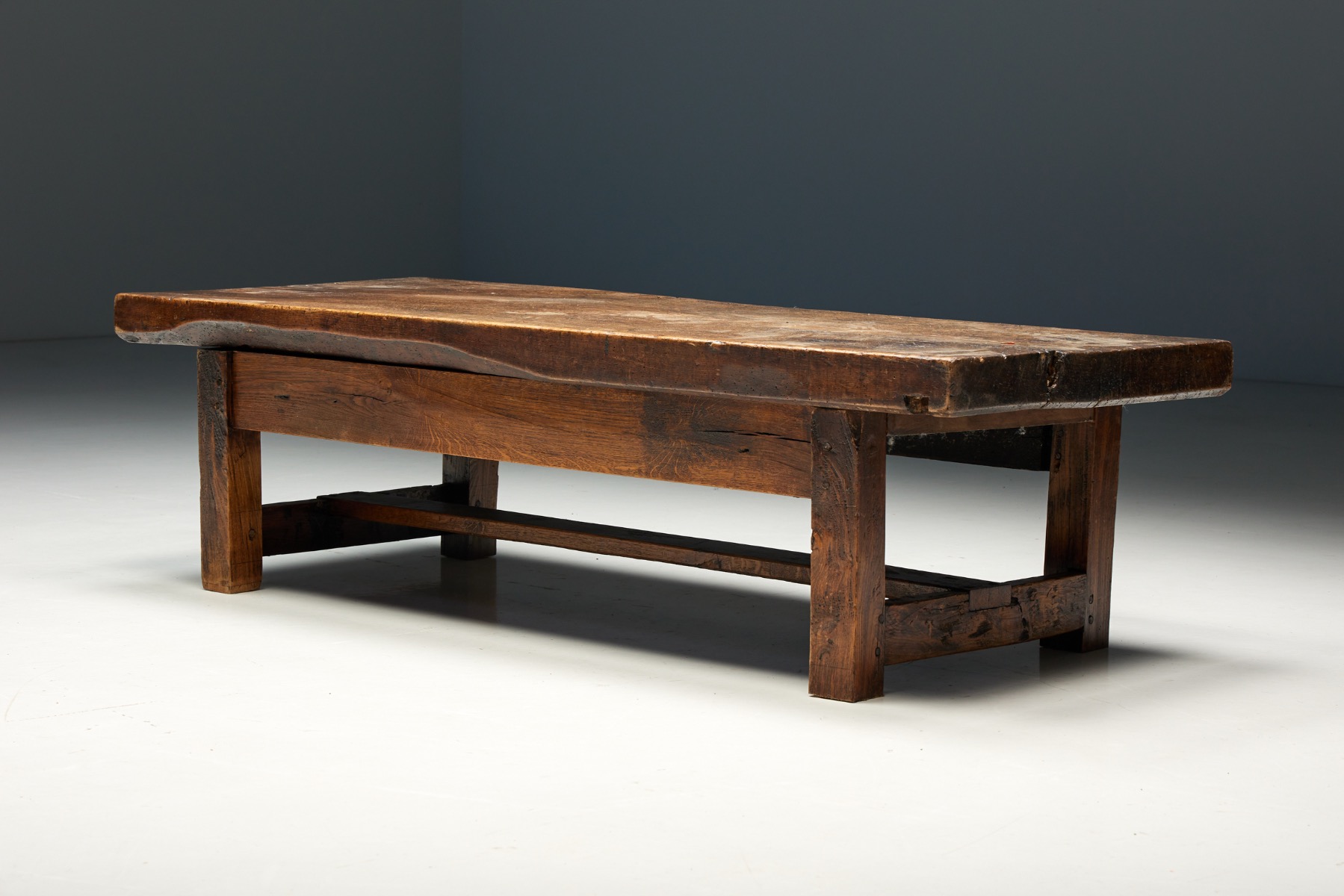 Robust Wooden Rectangular Coffee Table, France - 1940s