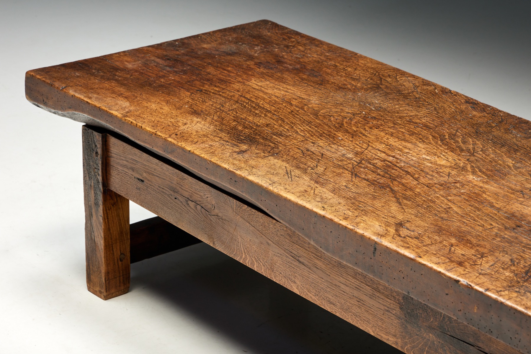 Robust Wooden Rectangular Coffee Table, France - 1940s