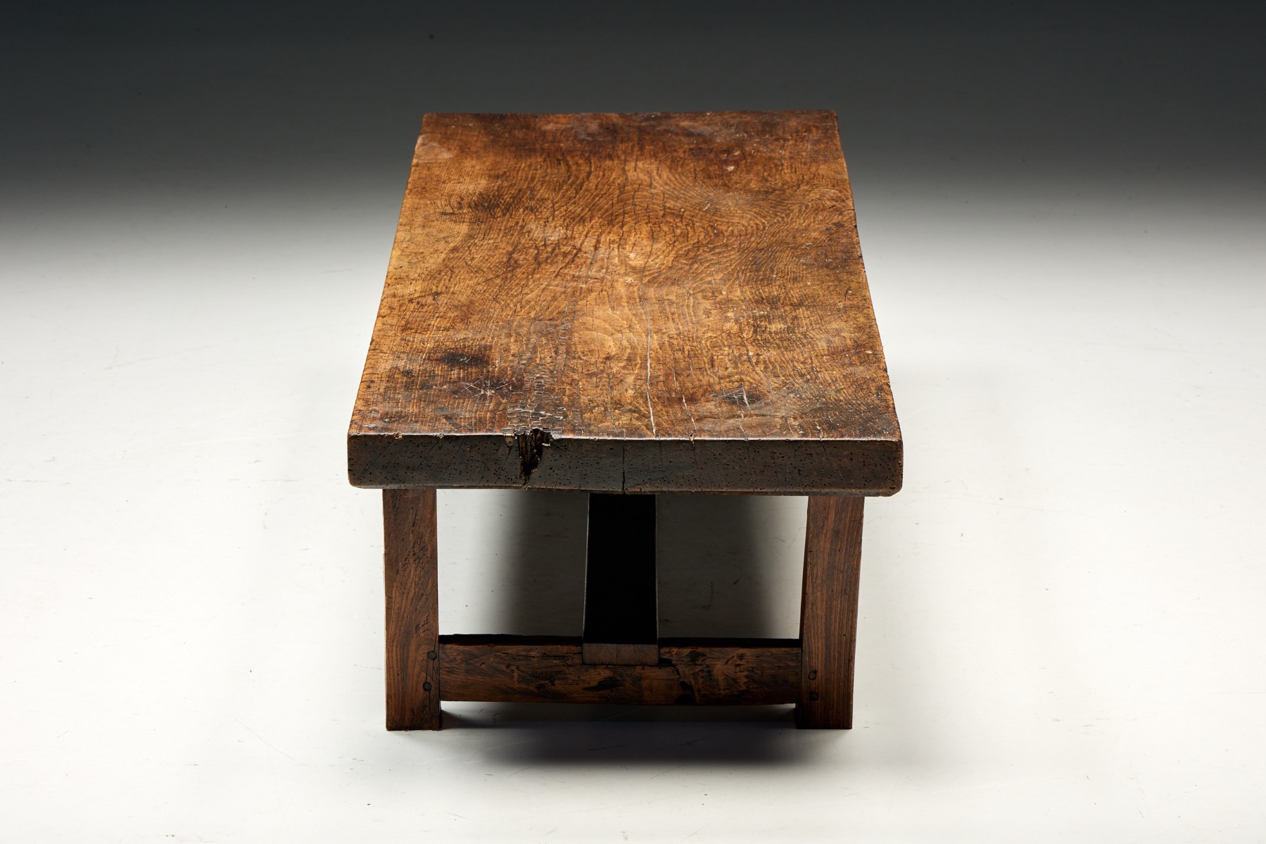 Robust Wooden Rectangular Coffee Table, France - 1940s