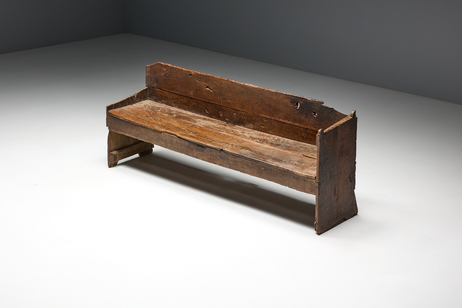 Primitive wabi sabi bench 19th century solid wood