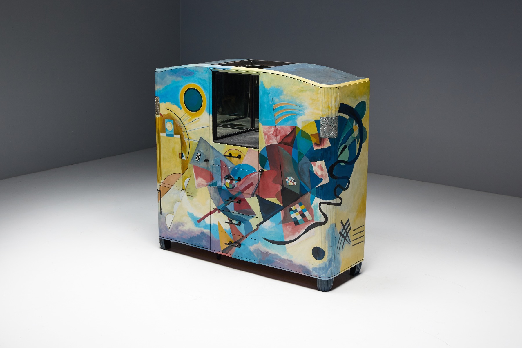 Art deco buffet painted in the style of Kandinsky from the 1980s