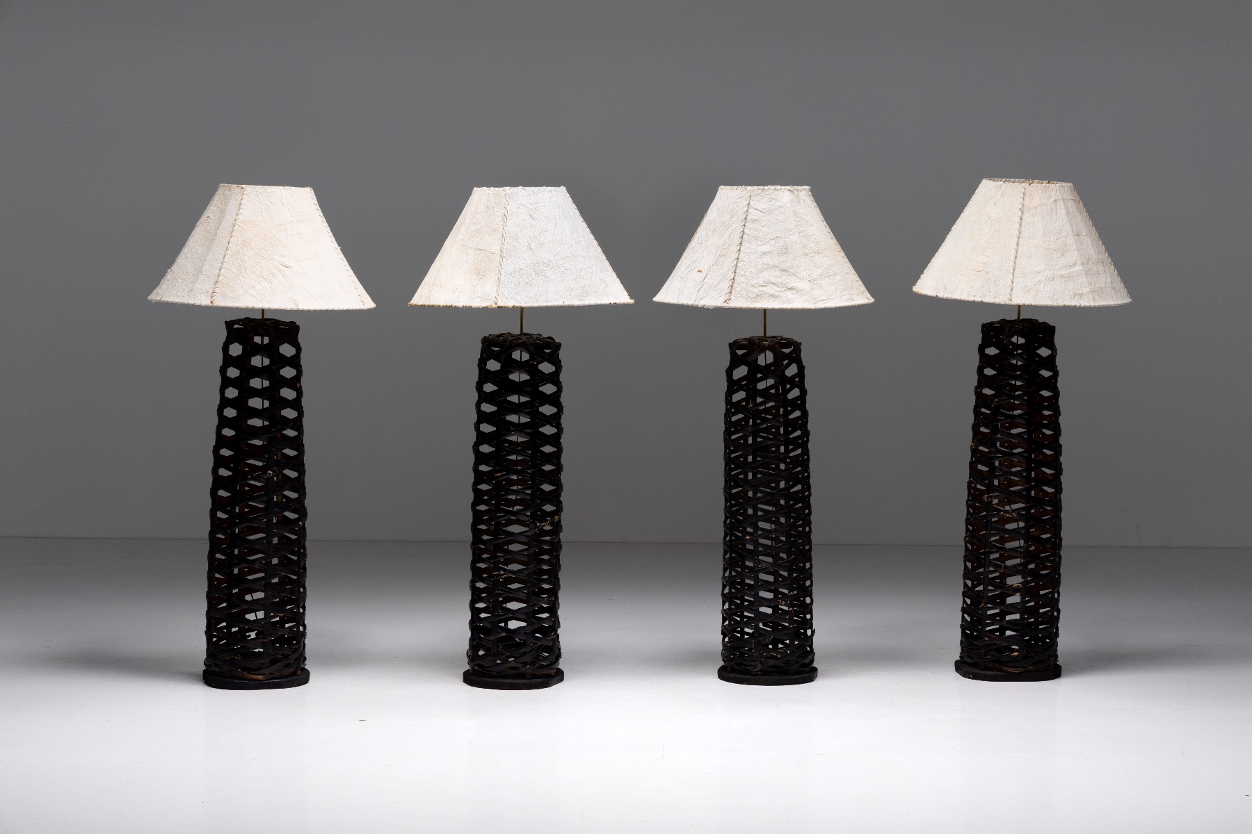 Artisan rattan floor lamps from the 1980s