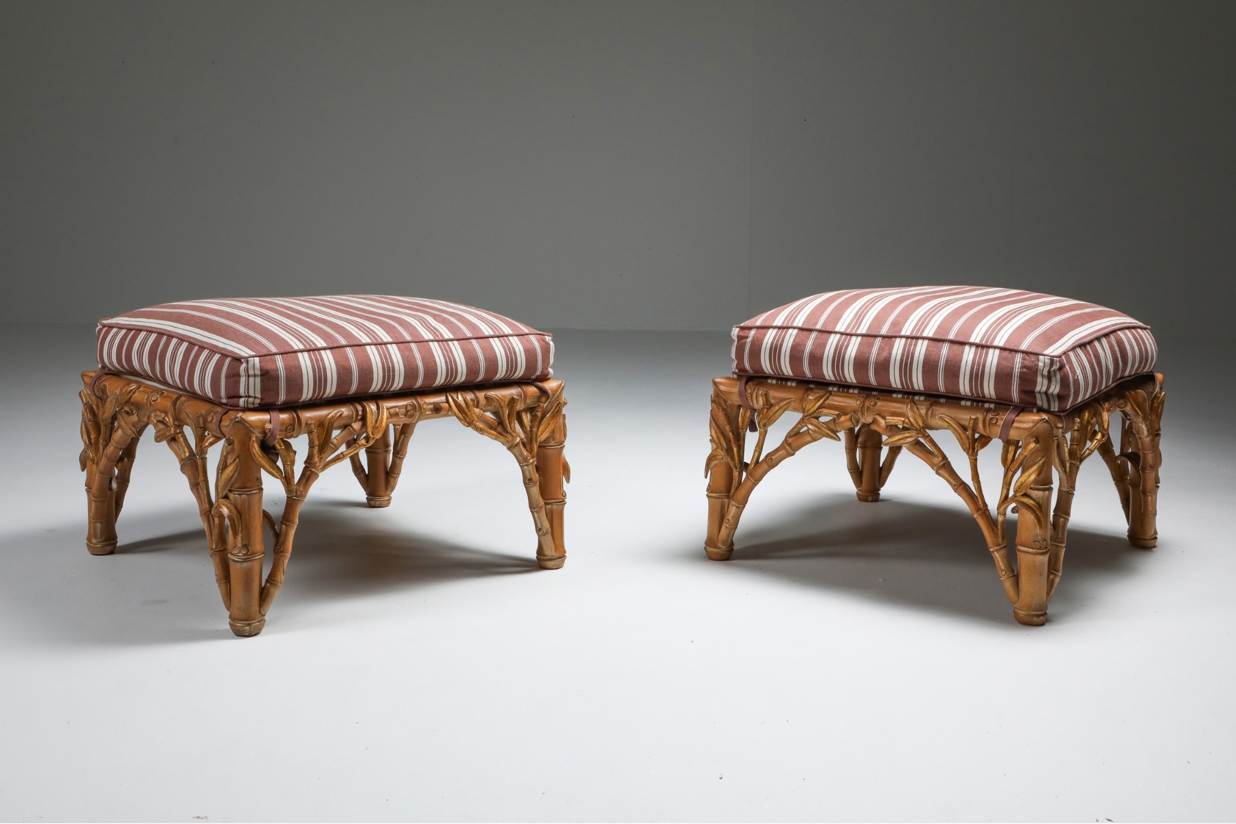 Bamboo ottoman pair by Arpex Italy from the 1970s