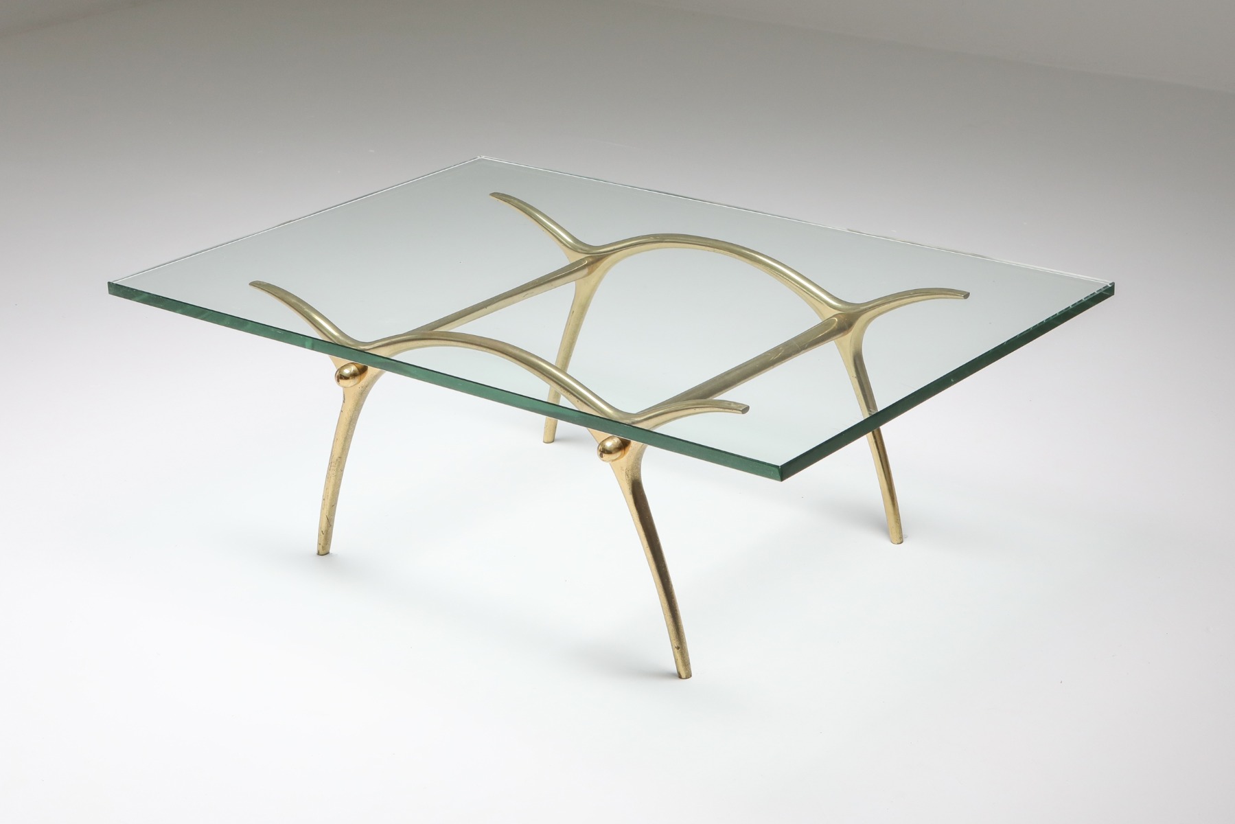 Bronze Hollywood Regency coffee table by Kouloufi from the 1970s