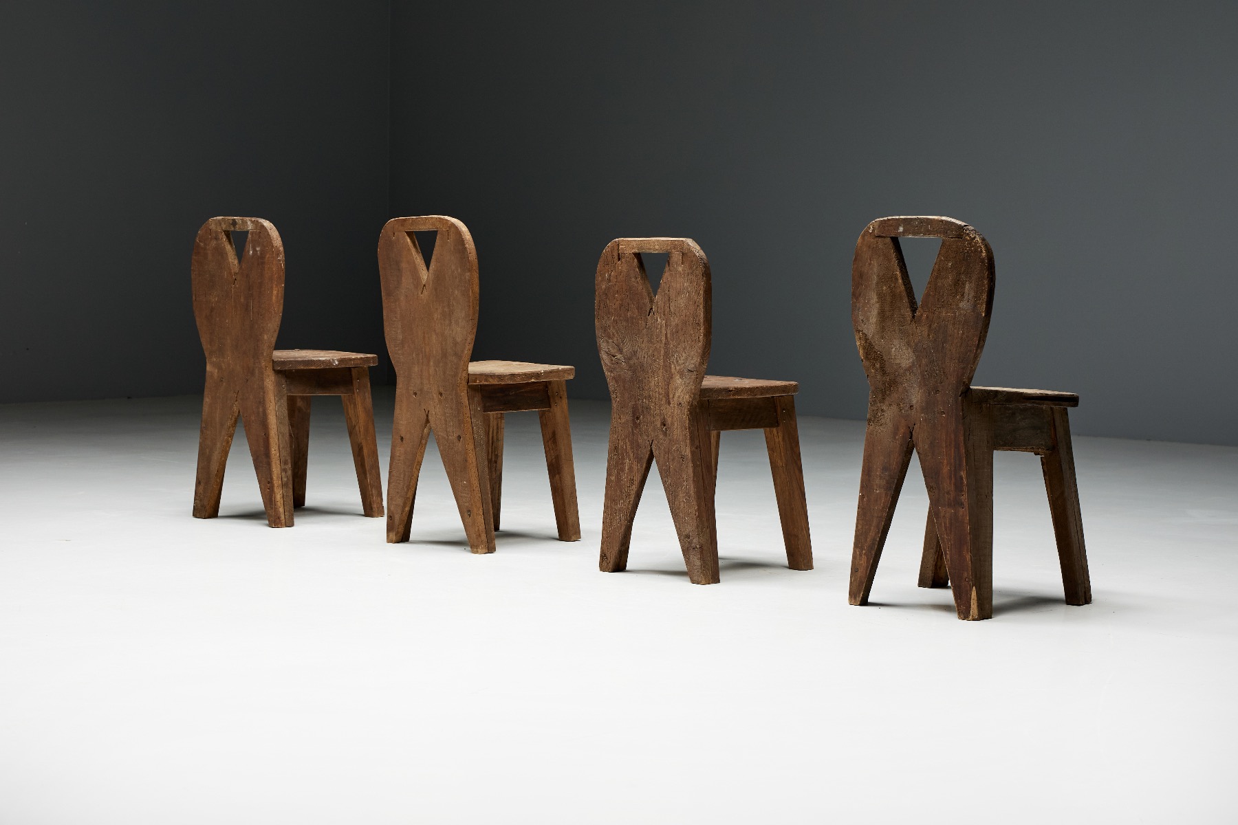 Brutalist art populaire mountain chairs from the 1950s