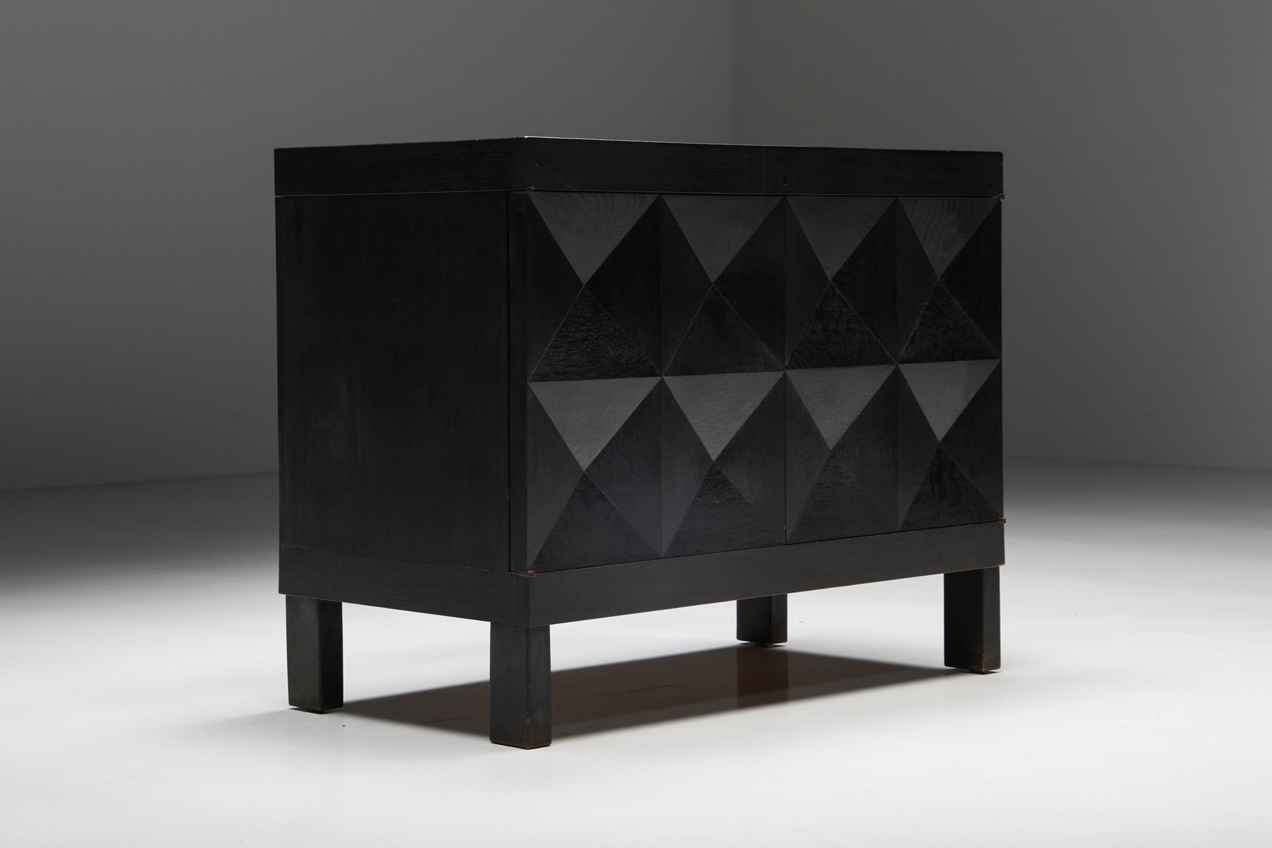 Brutalist De Coene cabinet in black stained oak from the 1970s