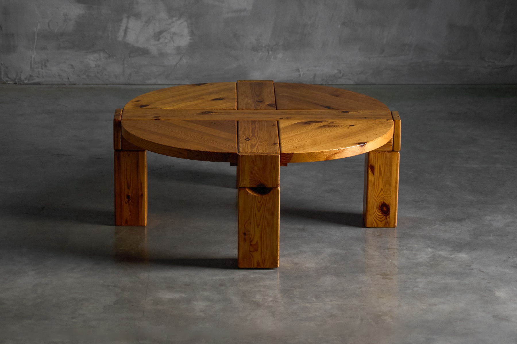 Brutalist pine wood coffee table from the 1970s
