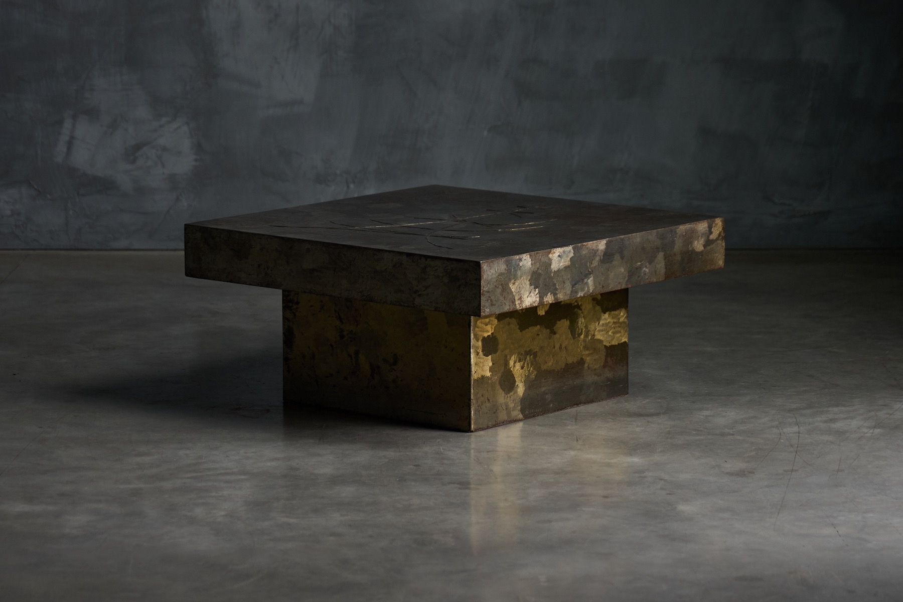 Brutalist steel coffee table from the 1970s
