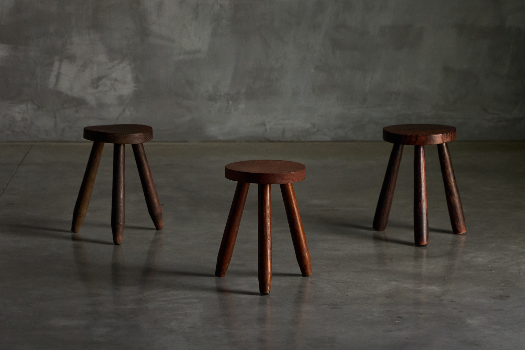 Brutalist tripod stools from the 1960s