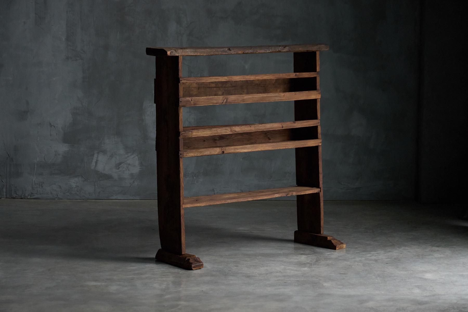 Brutalist wabi sabi bookcase from the 19th century