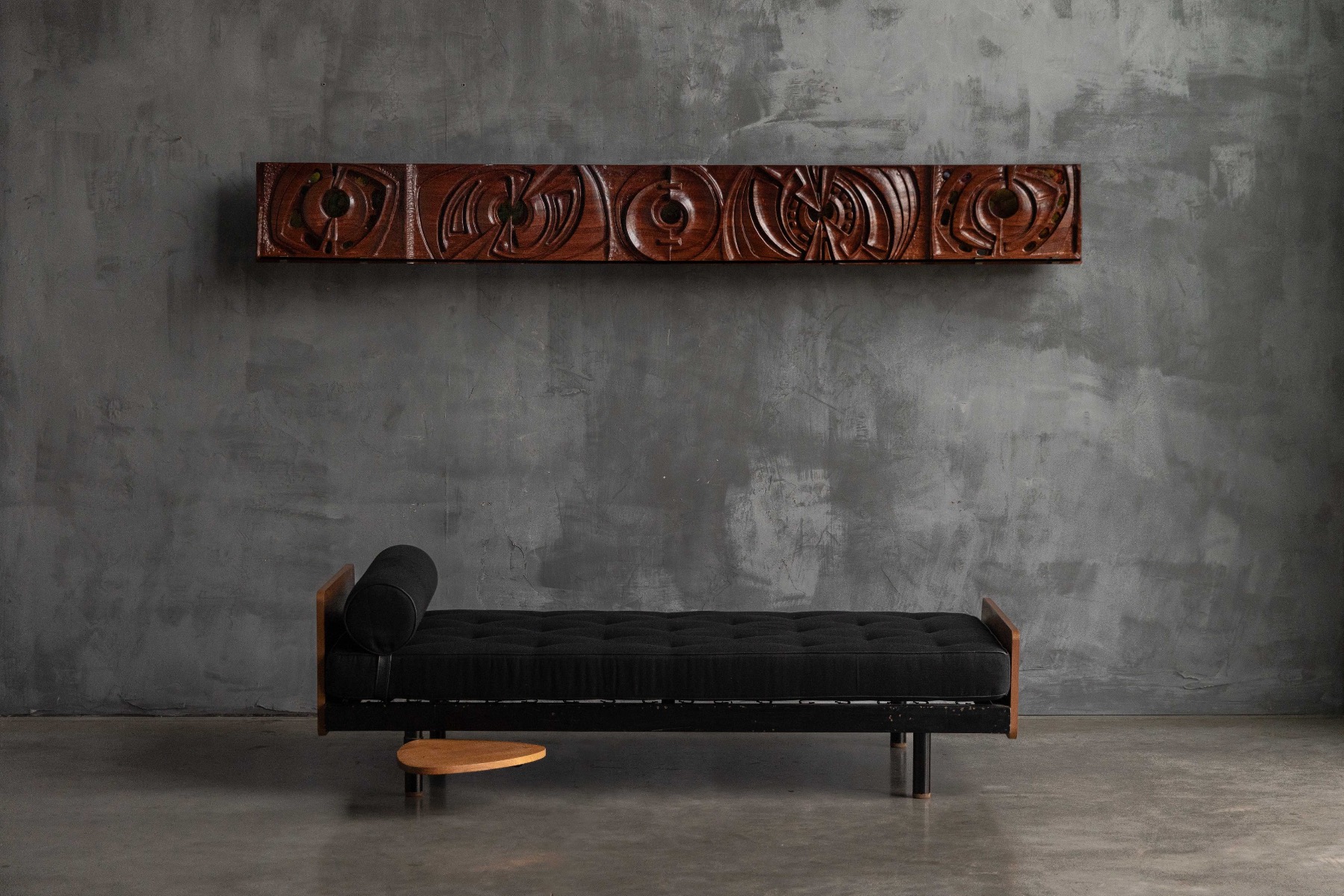 Carved wooden wall panel by Gianni Pinna, Italy 1970s with deep geometric relief