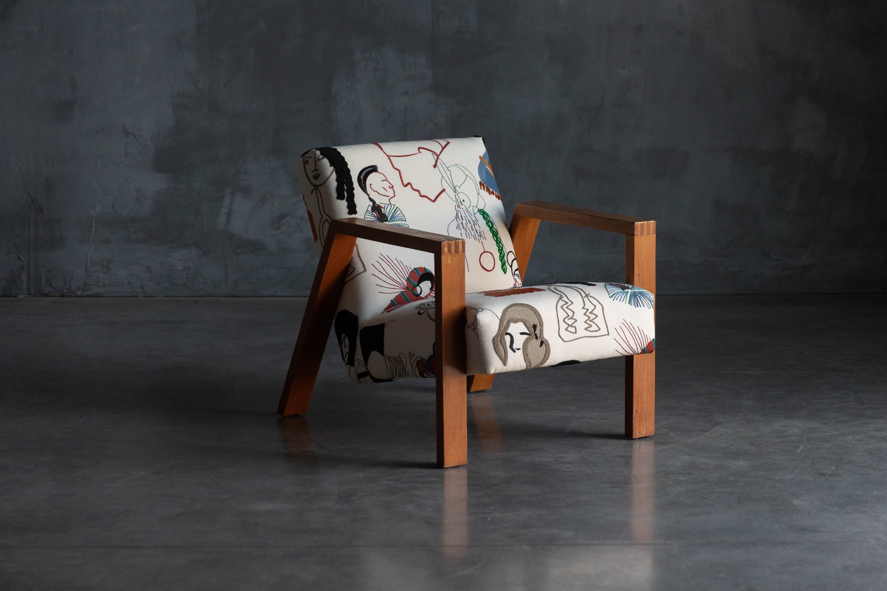 Dutch modernist chair in Pierre Frey fabric from the 1960s