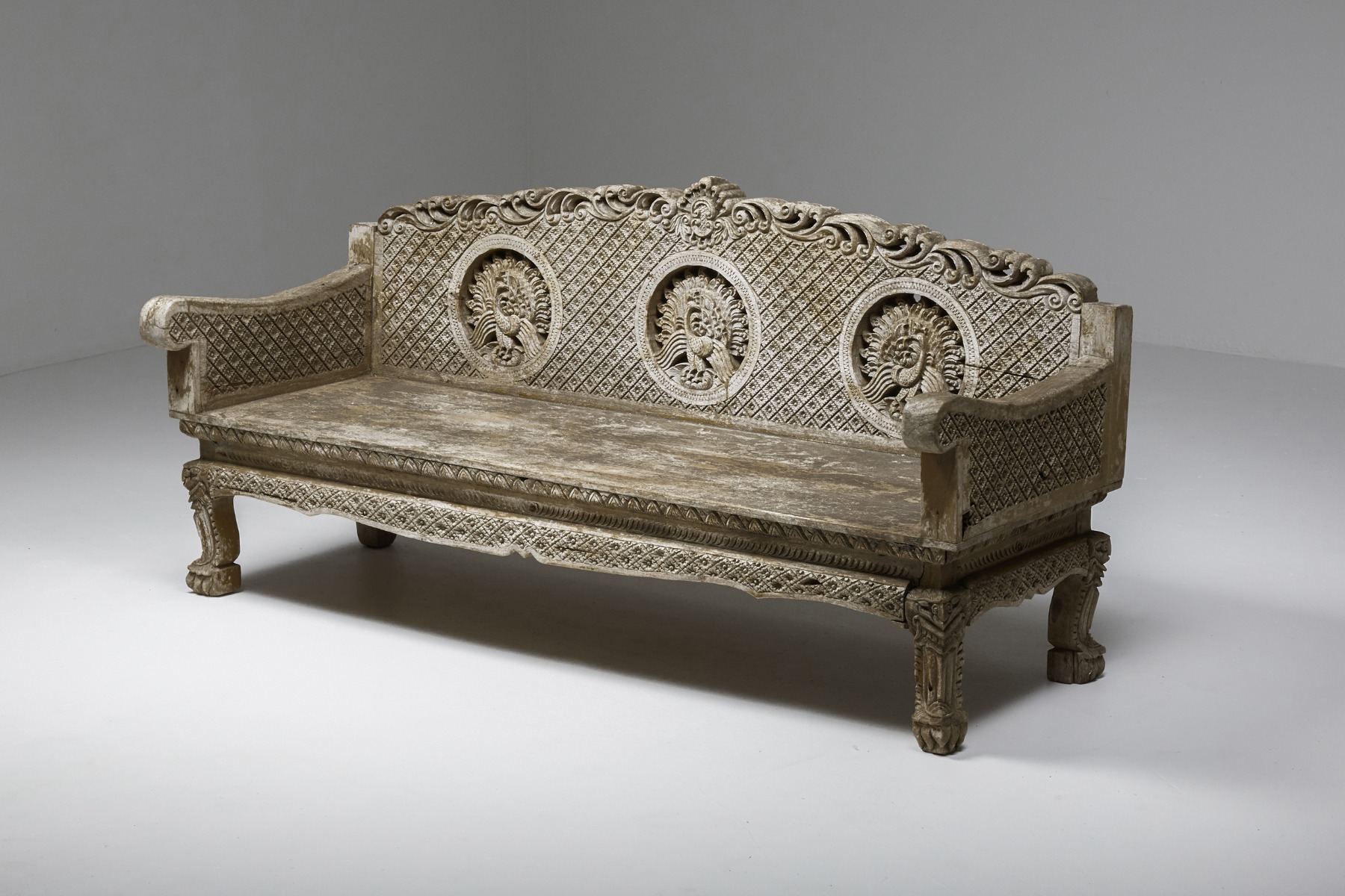Dutch wooden art nouveau bench from the 1890s