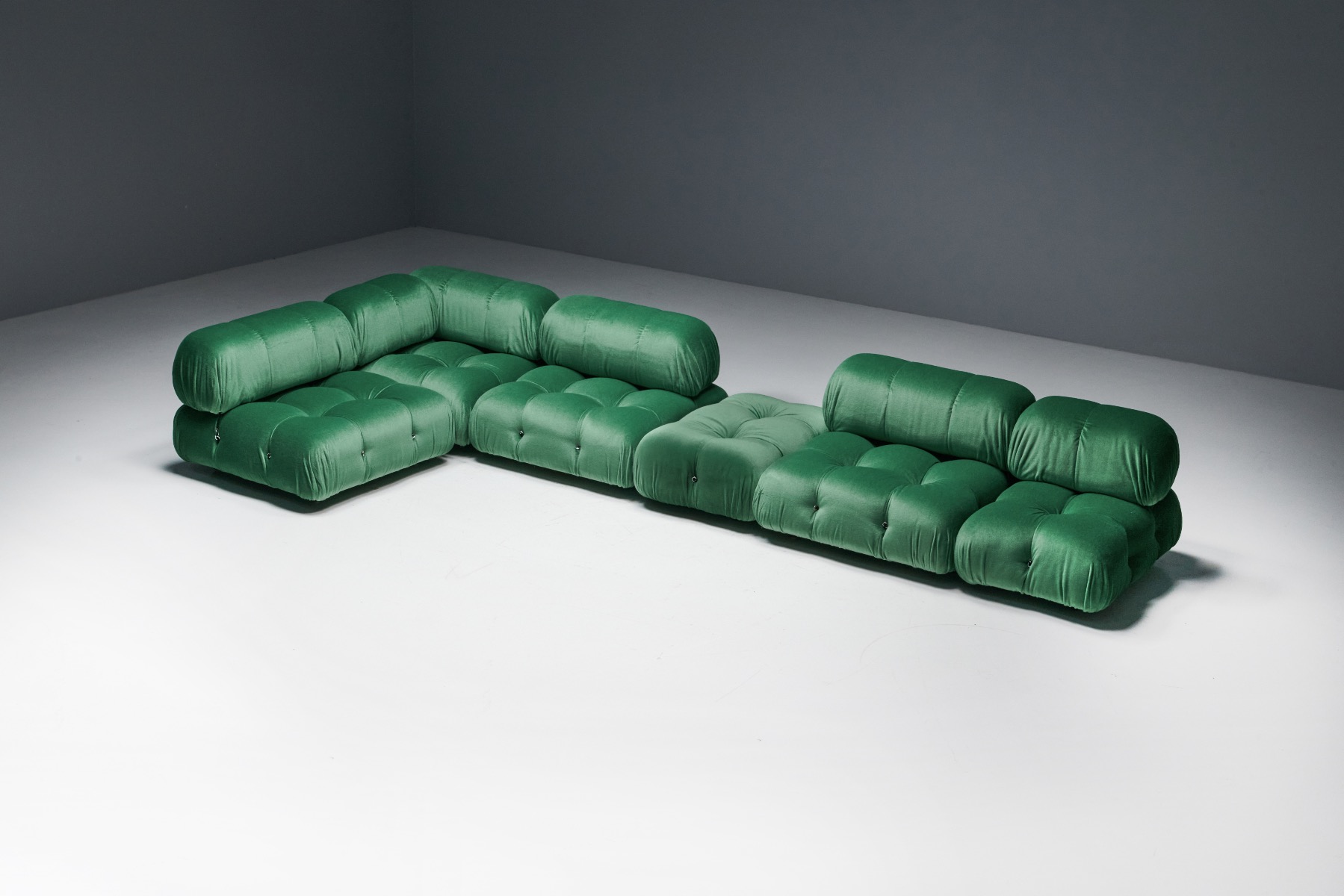 Green velvet Camaleonda sofa by Mario Bellini for B&B Italia from the 1970s