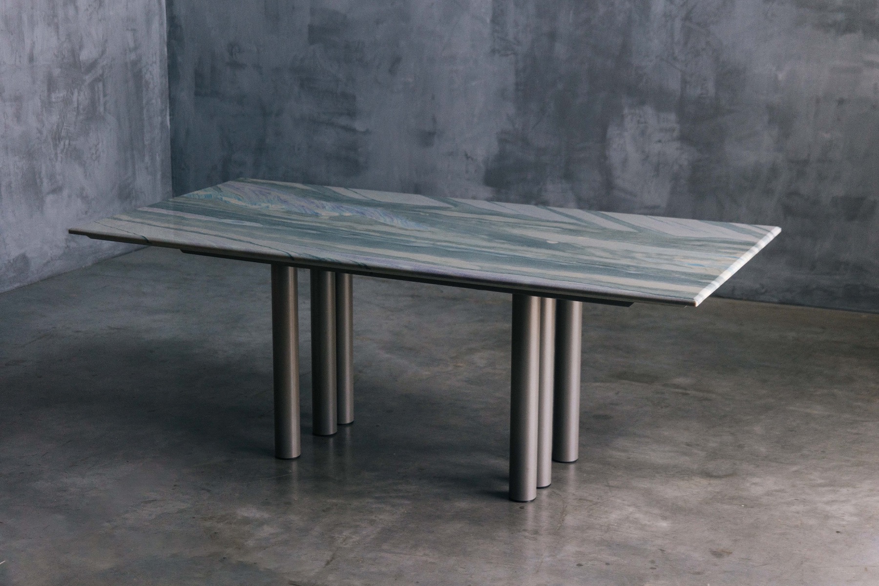 Grey purple marble dining table by Pia Manu from the 1990s