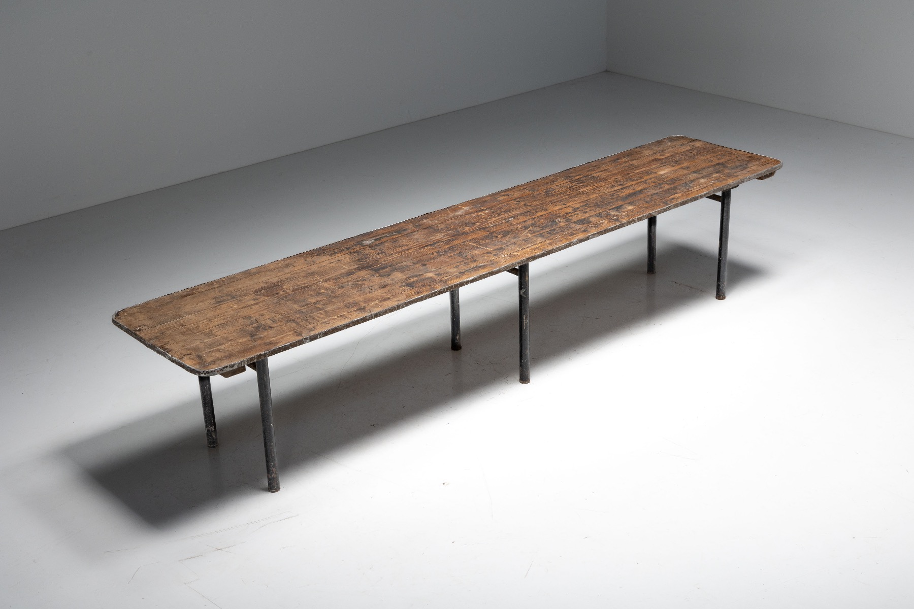 Industrial butcher dining table from the 1950s
